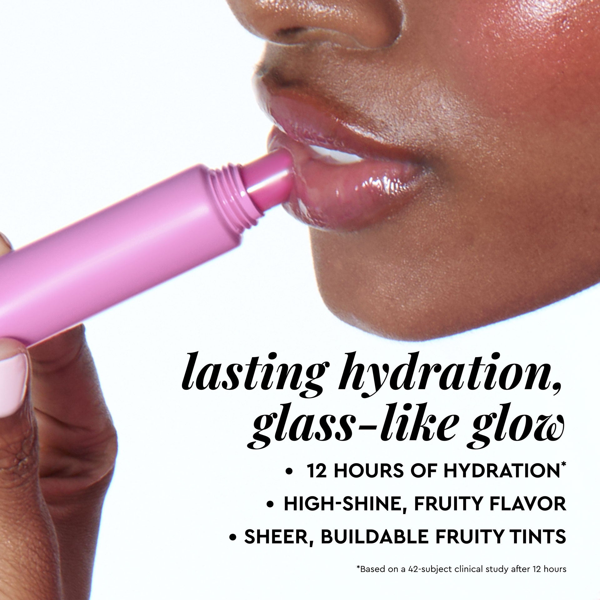 Second benefit infographic for Glass Balm in Dragon Fruit Bingsoo detailing hydration and smoothing results.