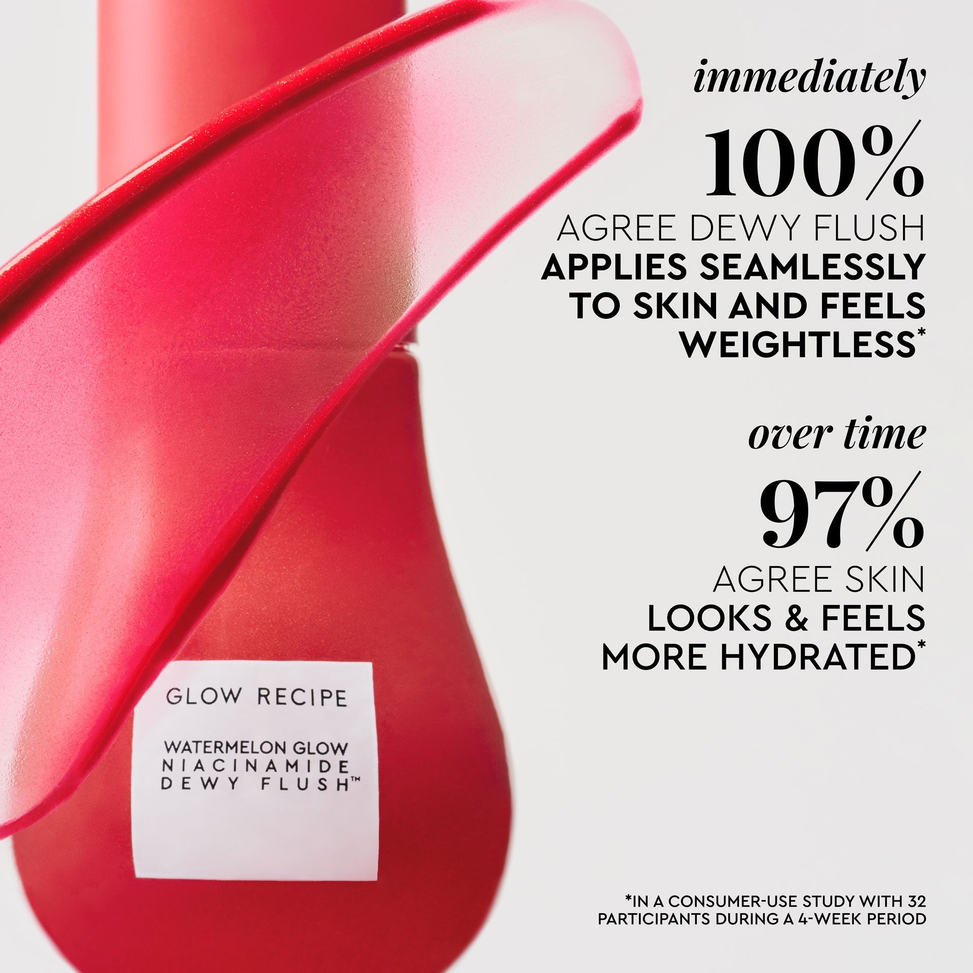 Claims infographic pairing a lifestyle photo with the Dewy Flush Cherry tint from the Strawberry + Cherry Kit.