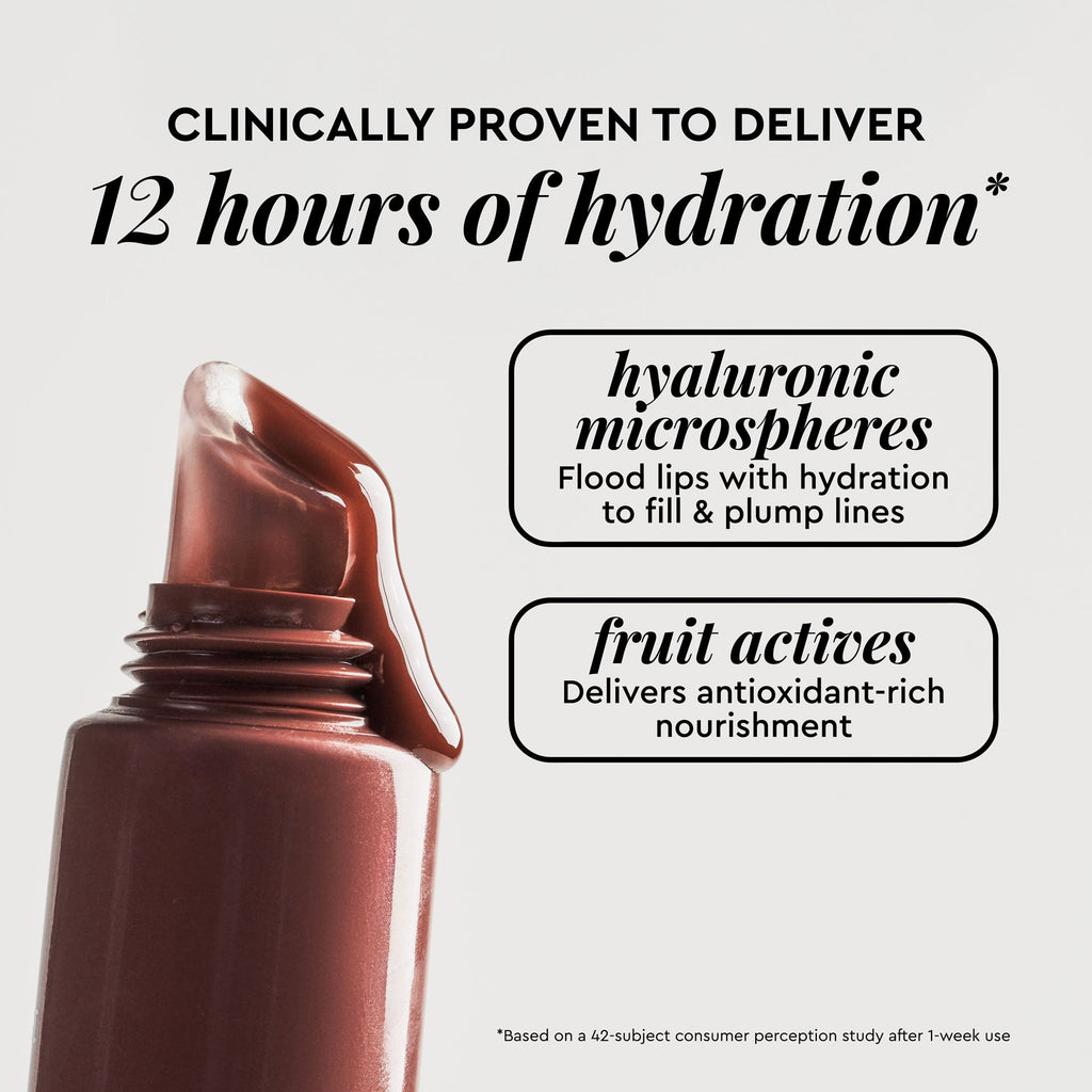 Ingredient callout graphic for Glass Balm in Coconut Bingsoo highlighting the sheer cool-brown tinted formula.