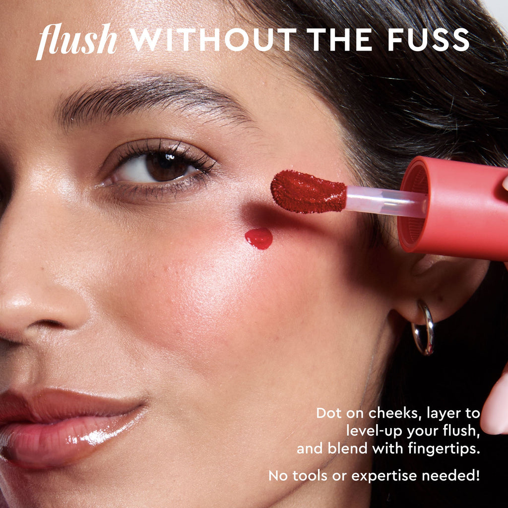 An educational graphic walks through how to apply and build up Cherry Flush for a natural soft red flush.