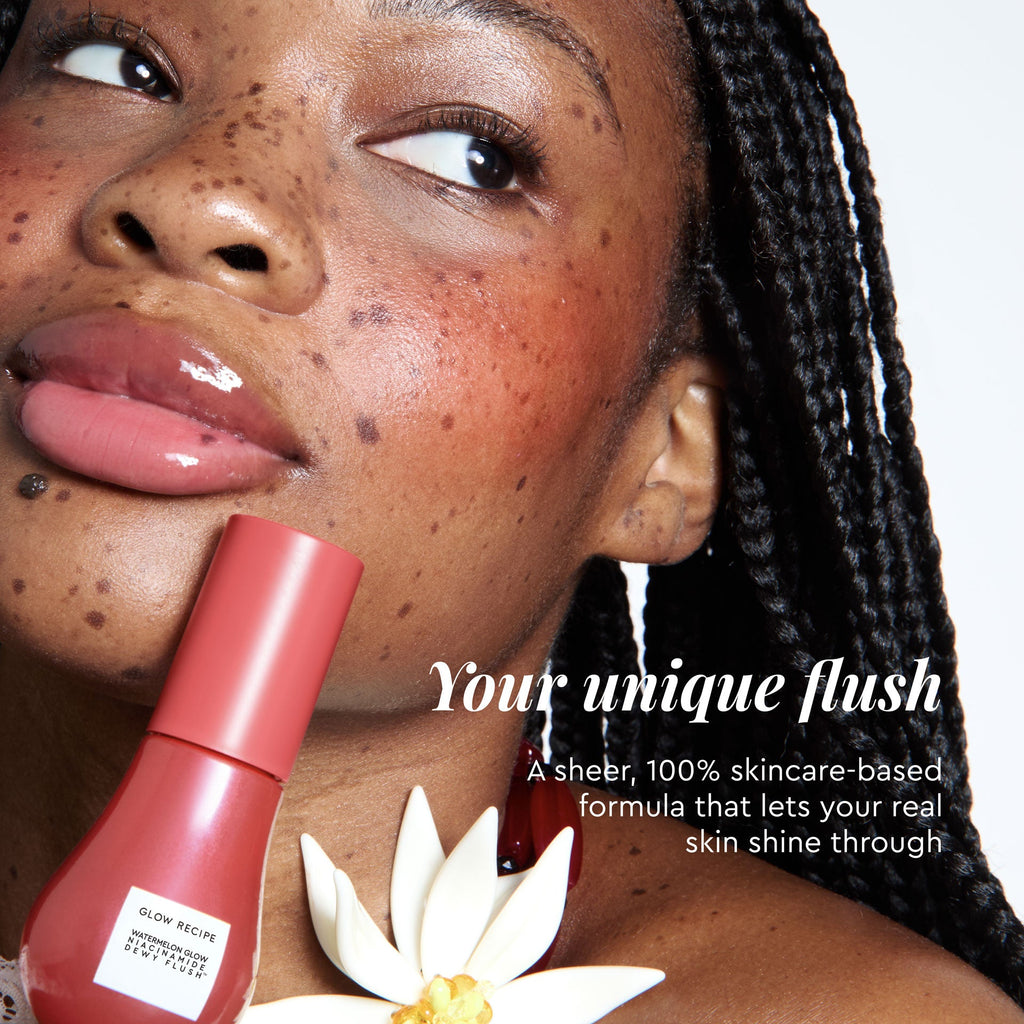 A follow-up education panel details finger-tapping tips for blending Cherry Flush evenly into cheeks.