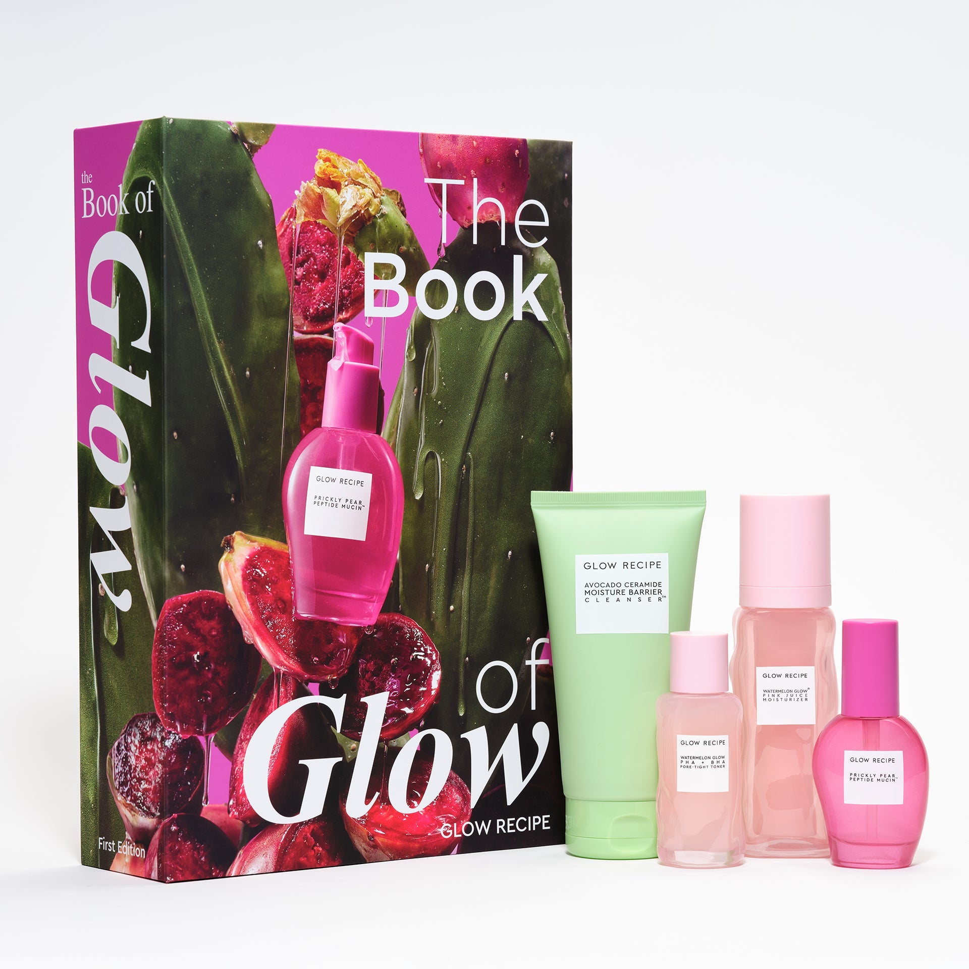 Glow Recipe skincare products and 'The Book of Glow' packaging on a white background