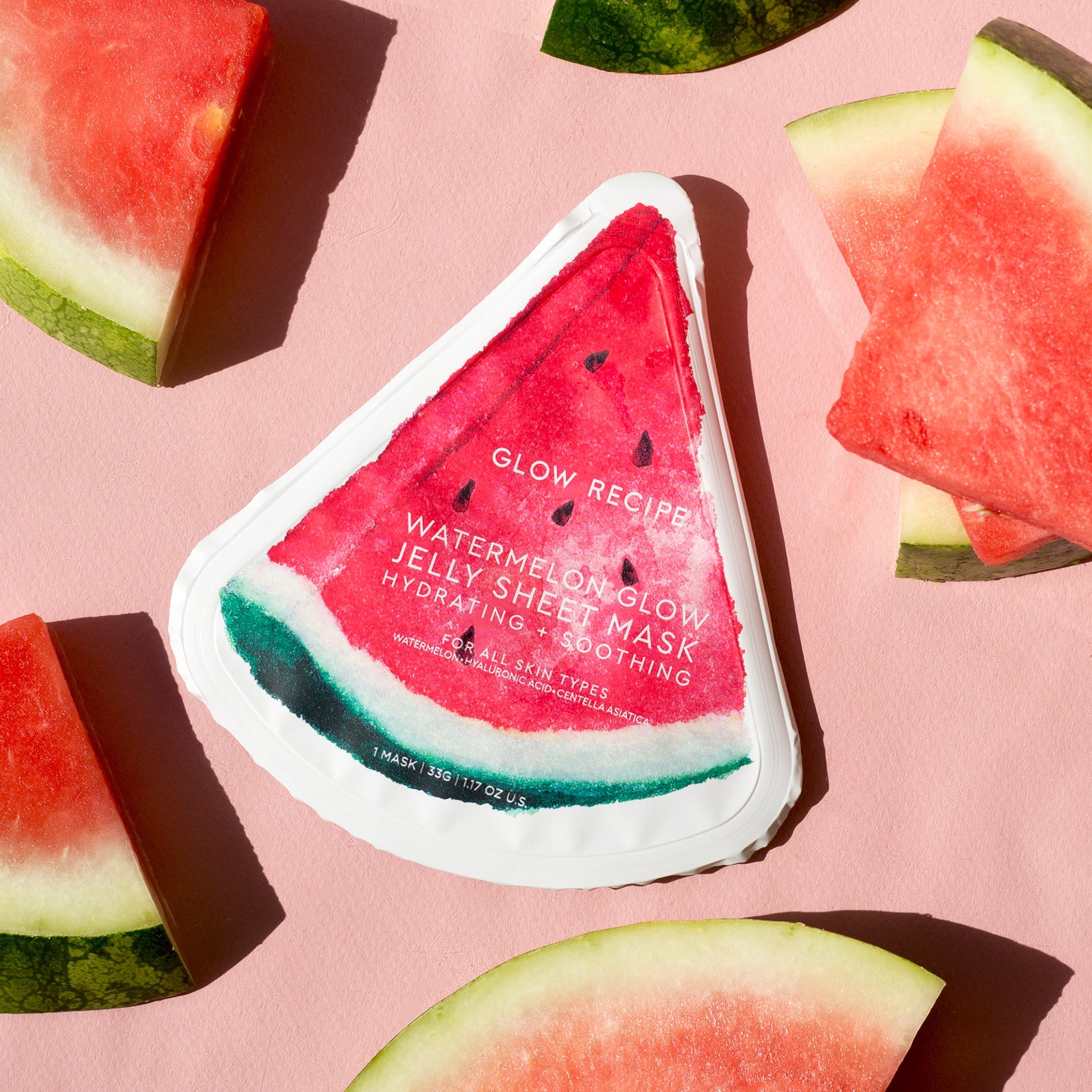 Glow Recipe Watermelon Glow Jelly Sheet Mask, two-piece hydrogel mask soaked in watermelon serum