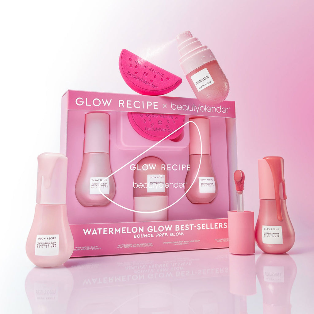 Glow Recipe Watermelon Glow Best-Sellers Kit with Dew Drops, Dewy Flush, Mist, and matching Beautyblender