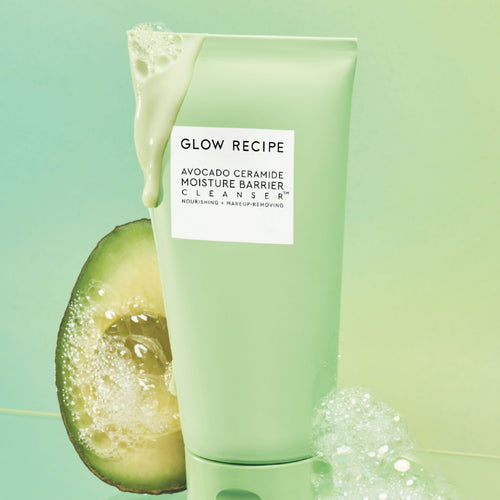 Glow Recipe Avocado Ceramide Moisture Barrier Cleanser texture swatch showing its creamy gel-to-foam consistency.