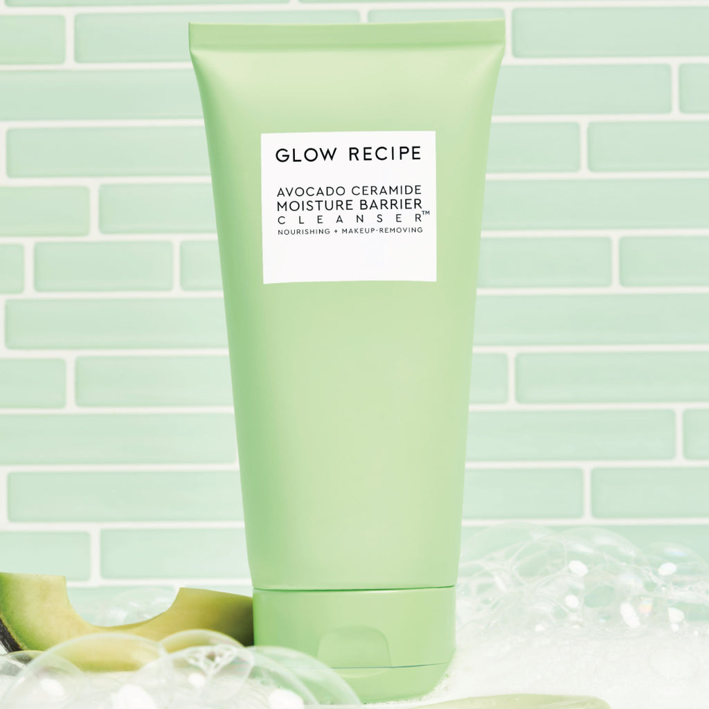 Glow Recipe Avocado Ceramide Moisture Barrier Cleanser tube, ceramide and oatmeal gel-to-foam formula