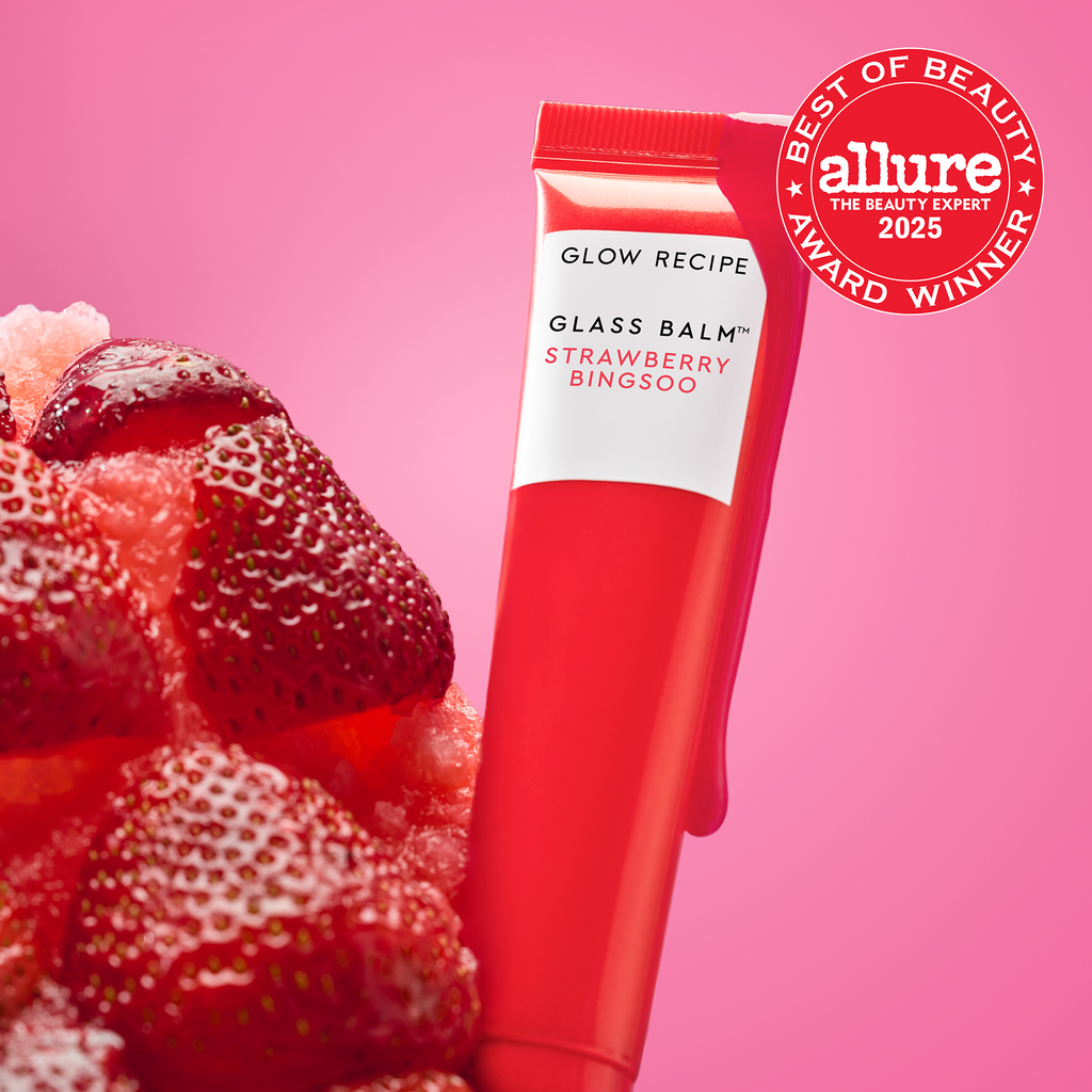 Allure Beauty Seal award badge over a Strawberry Bingsoo-inspired shot of the Strawberry + Cherry Kit.