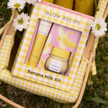 Glow Recipe Banana Moisturizing Cream & Shimmer Lip Treatment Duo infographic showing kit contents