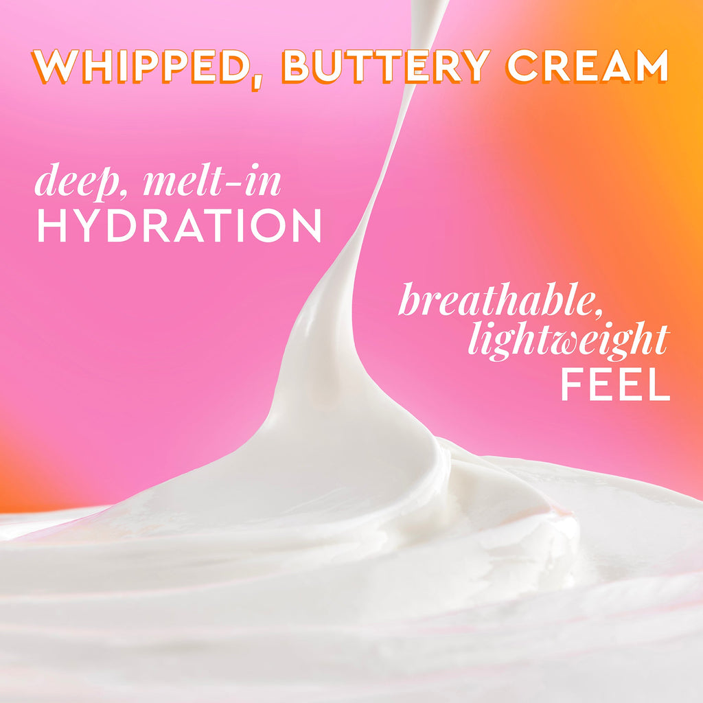 Texture infographic showing how Cloudberry Bright Refillable Moisture Cream's whipped formula melts into skin.