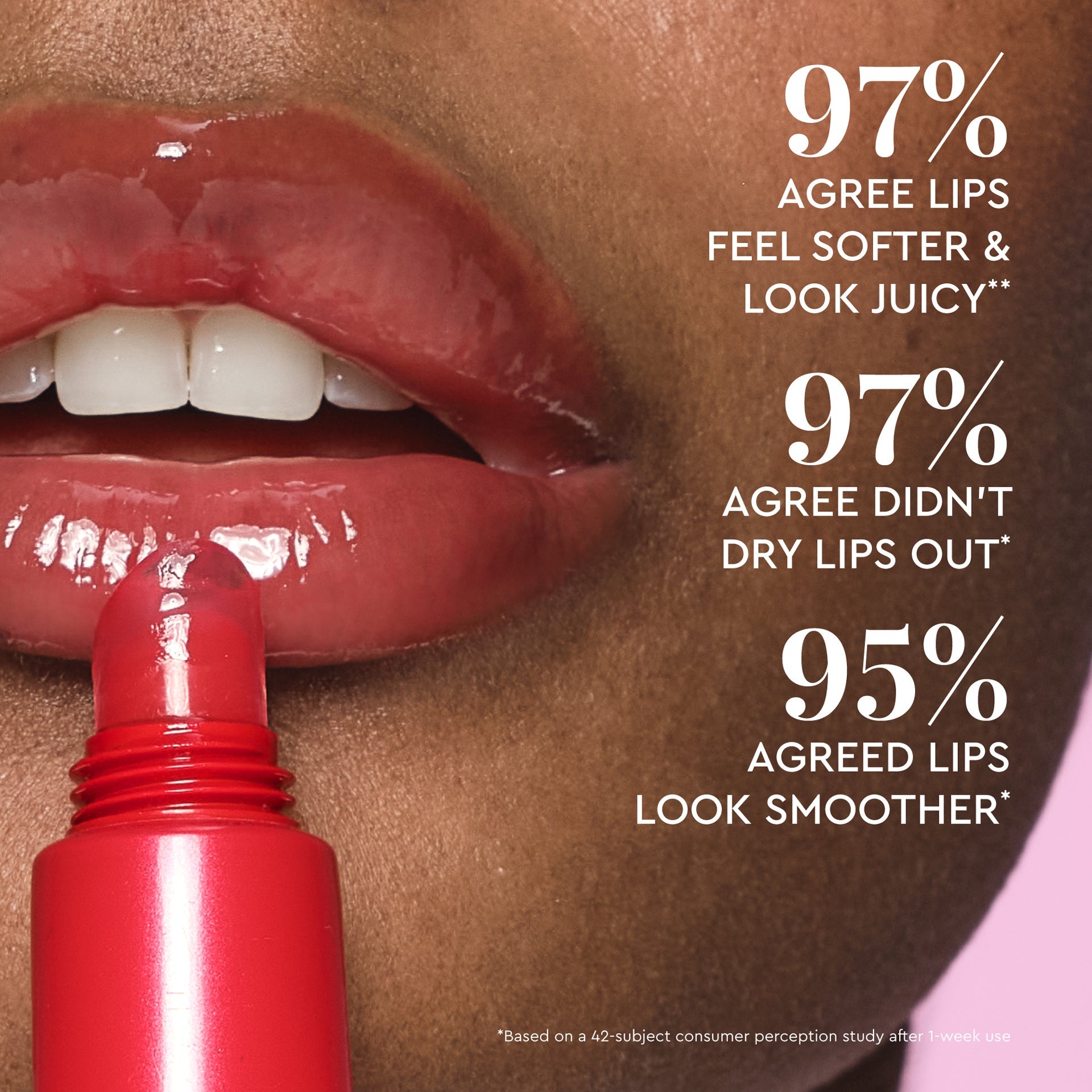 Second claim infographic for Glass Balm in Strawberry Bingsoo summarizing its hydration and shine benefits.