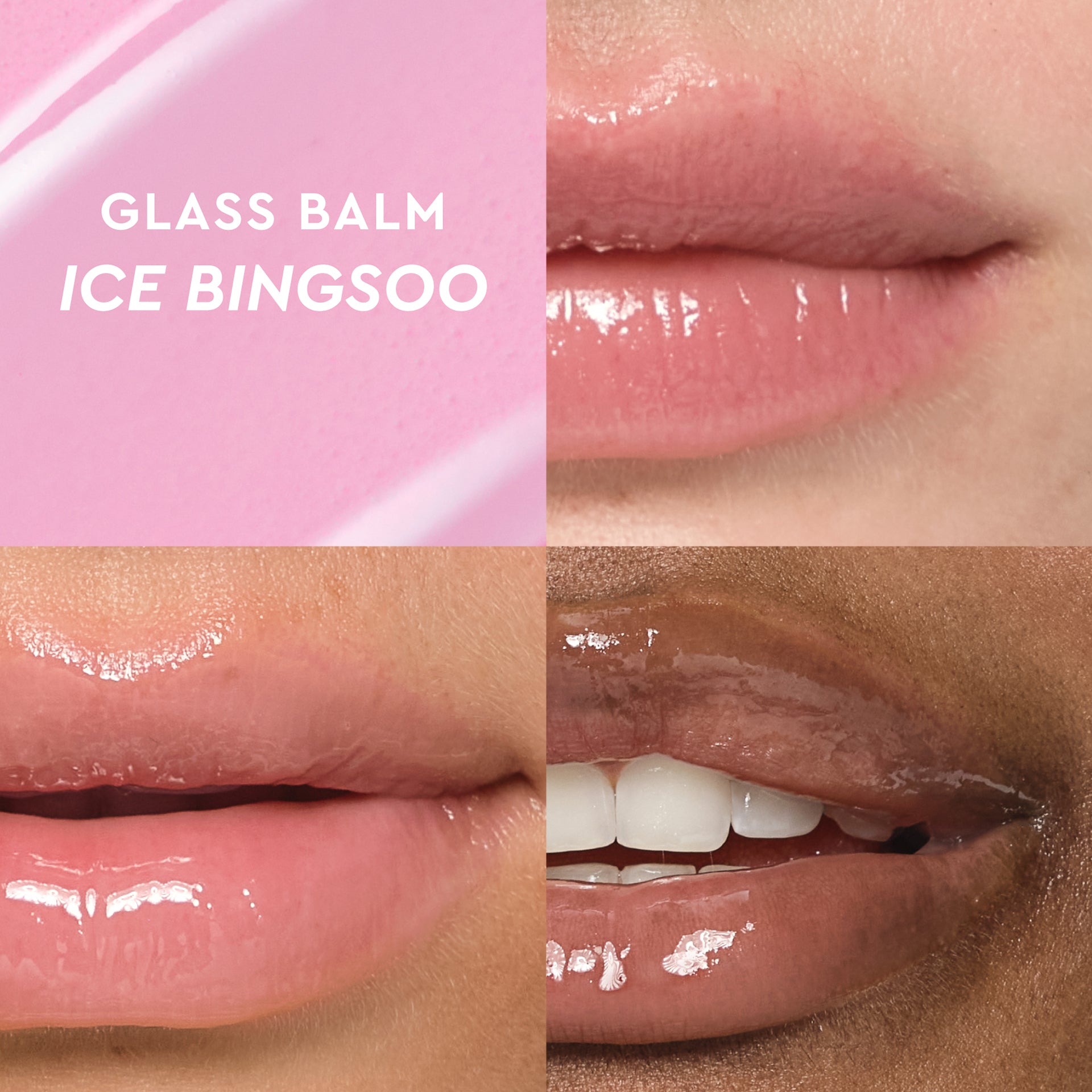 Shade grid graphic showing the Ice Bingsoo swatch alongside the Glass Balm tube for reference.