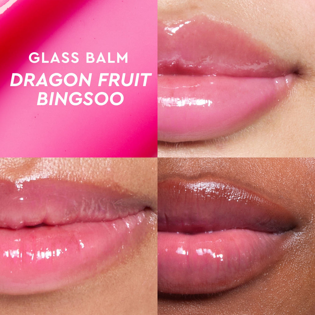 Shade grid graphic showing the Dragon Fruit Bingsoo swatch alongside the full Glass Balm lineup.