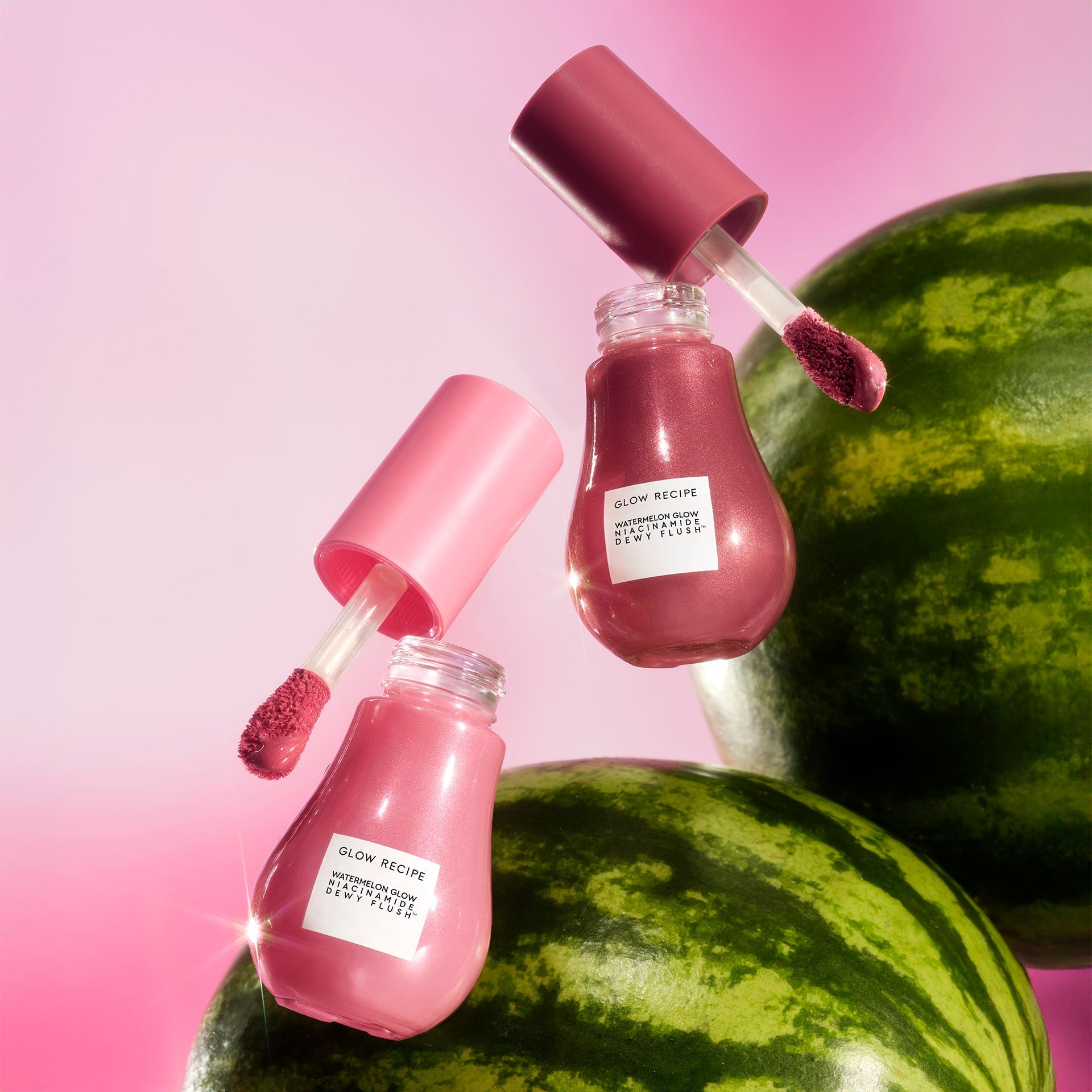 A separate studio angle shows the Berry Flush bottle standing against a plain backdrop.