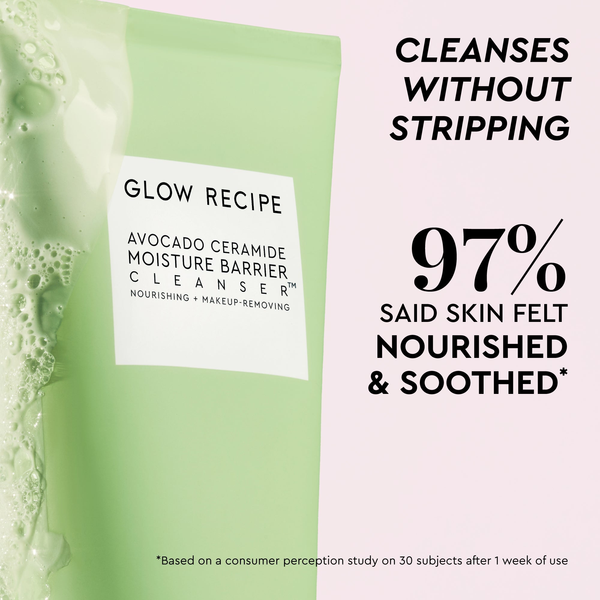 Infographic spotlighting the Mini Avocado Ceramide Cleanser, the GlowTinis kit's first step for the skin barrier.