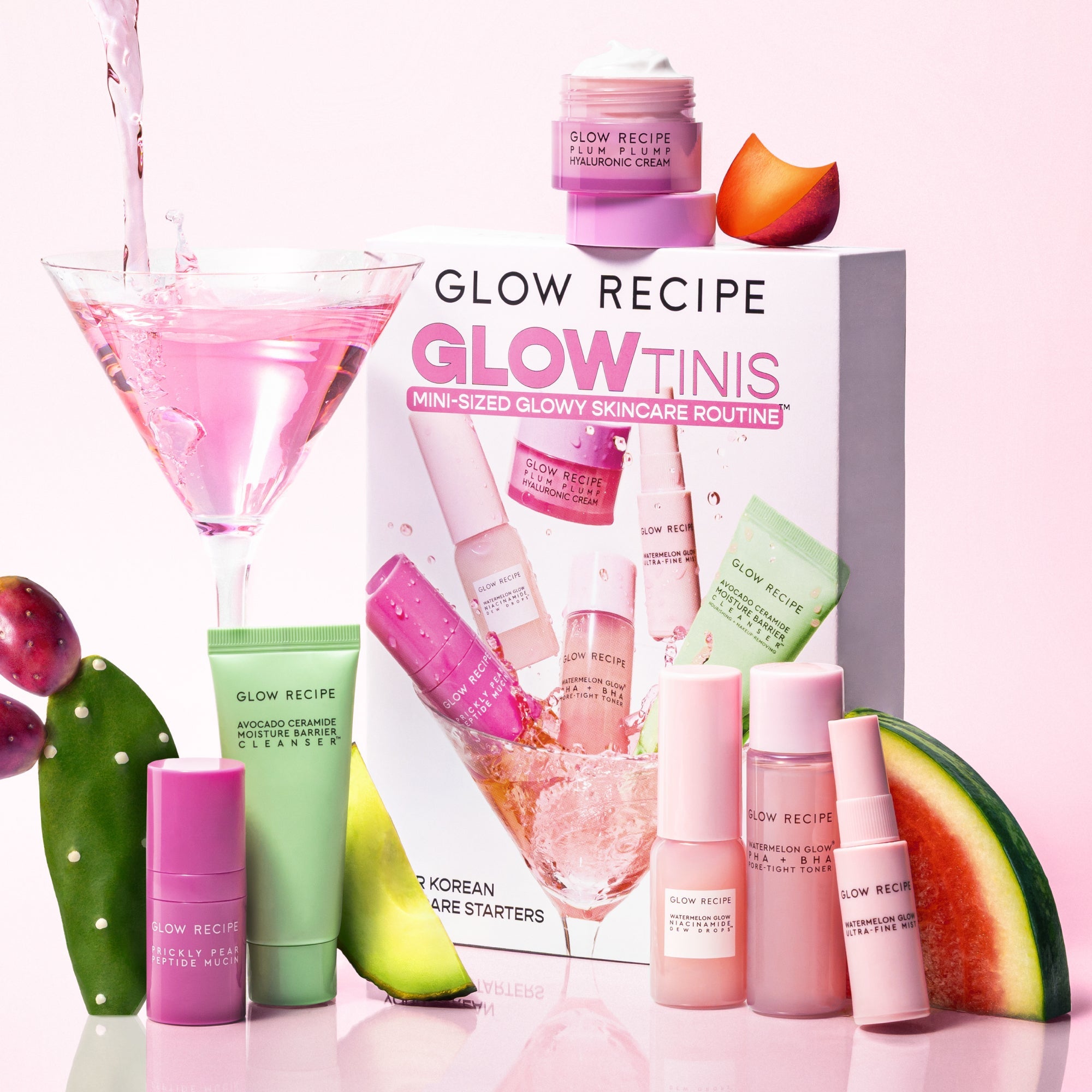 Infographic introducing the bonus Watermelon Glow Niacinamide Hue Drops Sun Glow sachet in the GlowTinis kit.