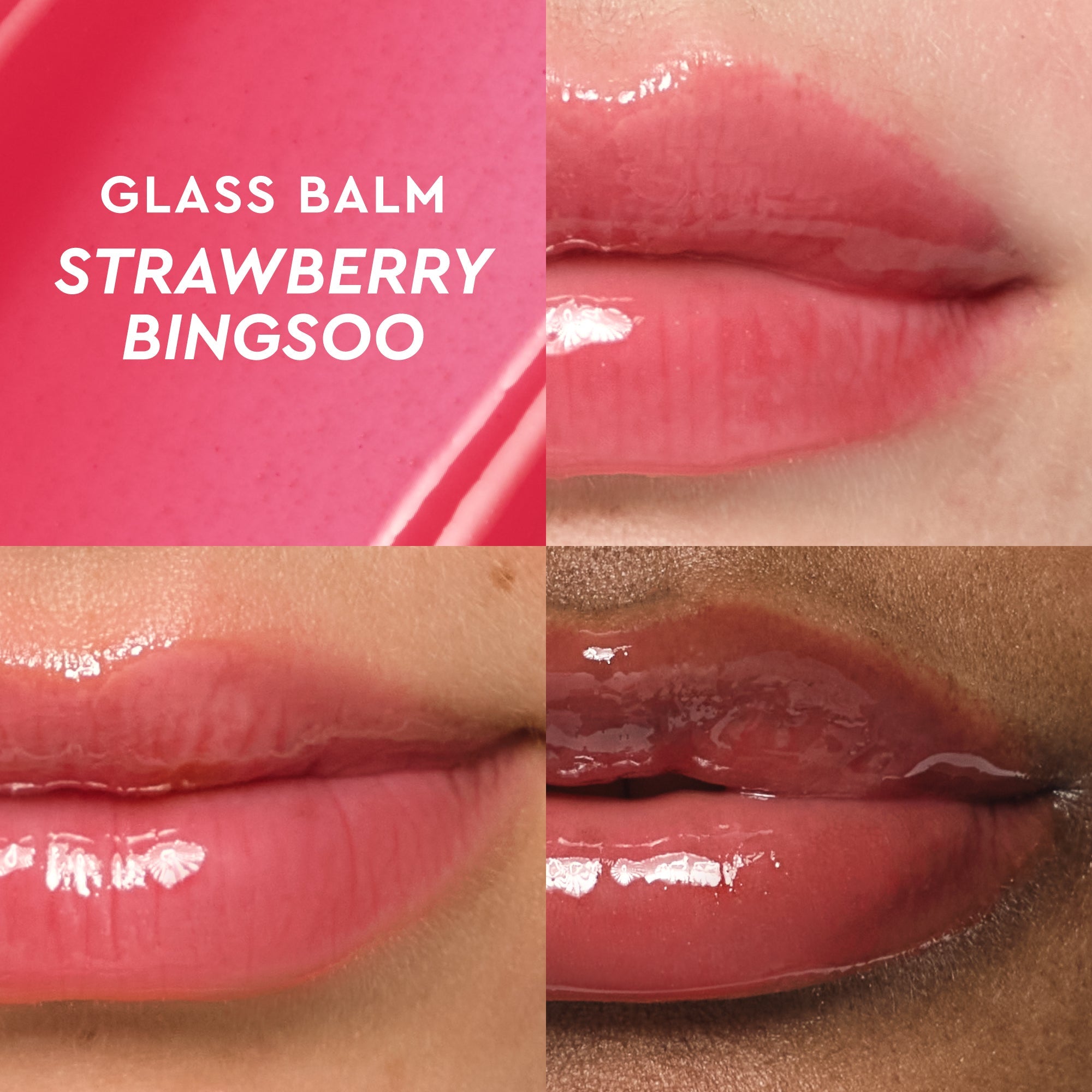 Glow Recipe Best of Dew & Hues Kit swatch showing the Glass Balm Lip Treatment shade in Strawberry Bingsoo
