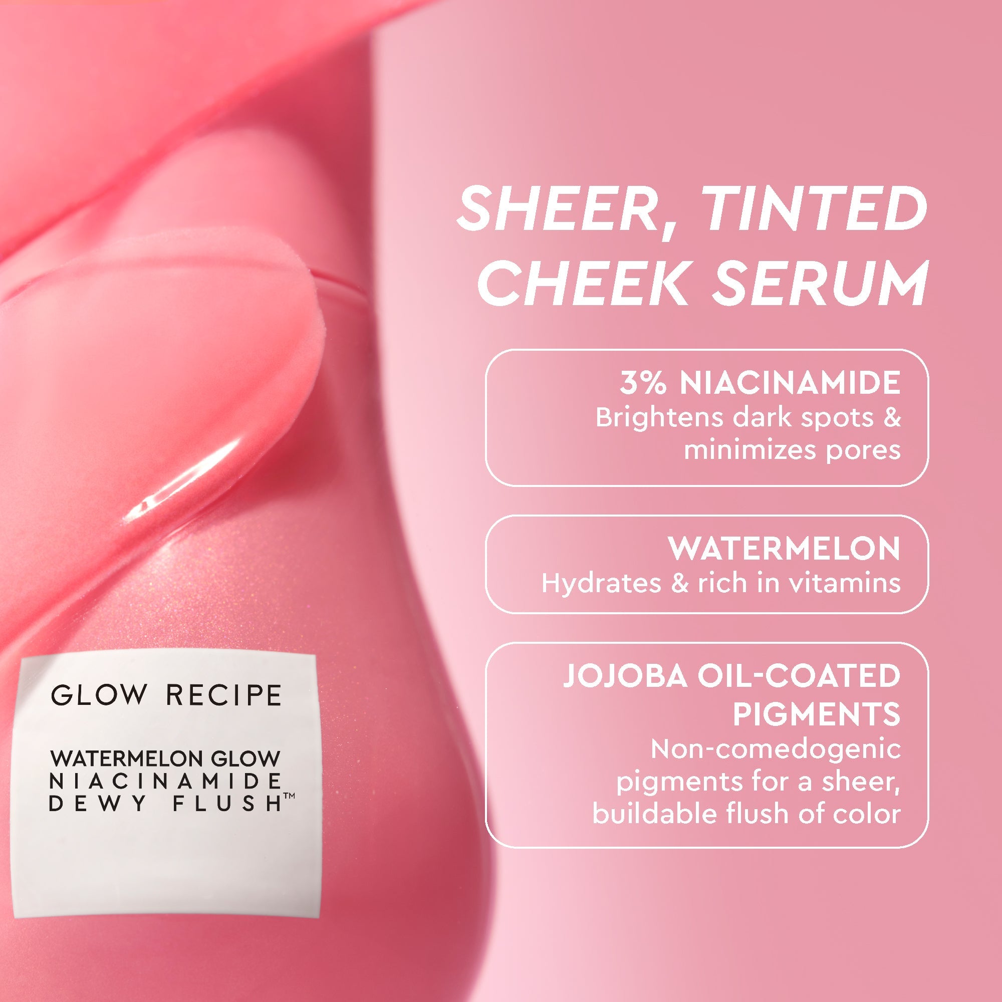Glow Recipe Best of Dew & Hues Kit infographic detailing key ingredients in the Dewy Flush cheek tint