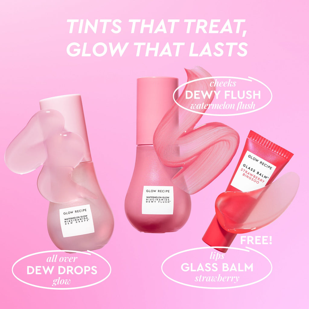 Glow Recipe Best of Dew & Hues Kit product shot showing all three pieces of the brightening, hydrating skincare set