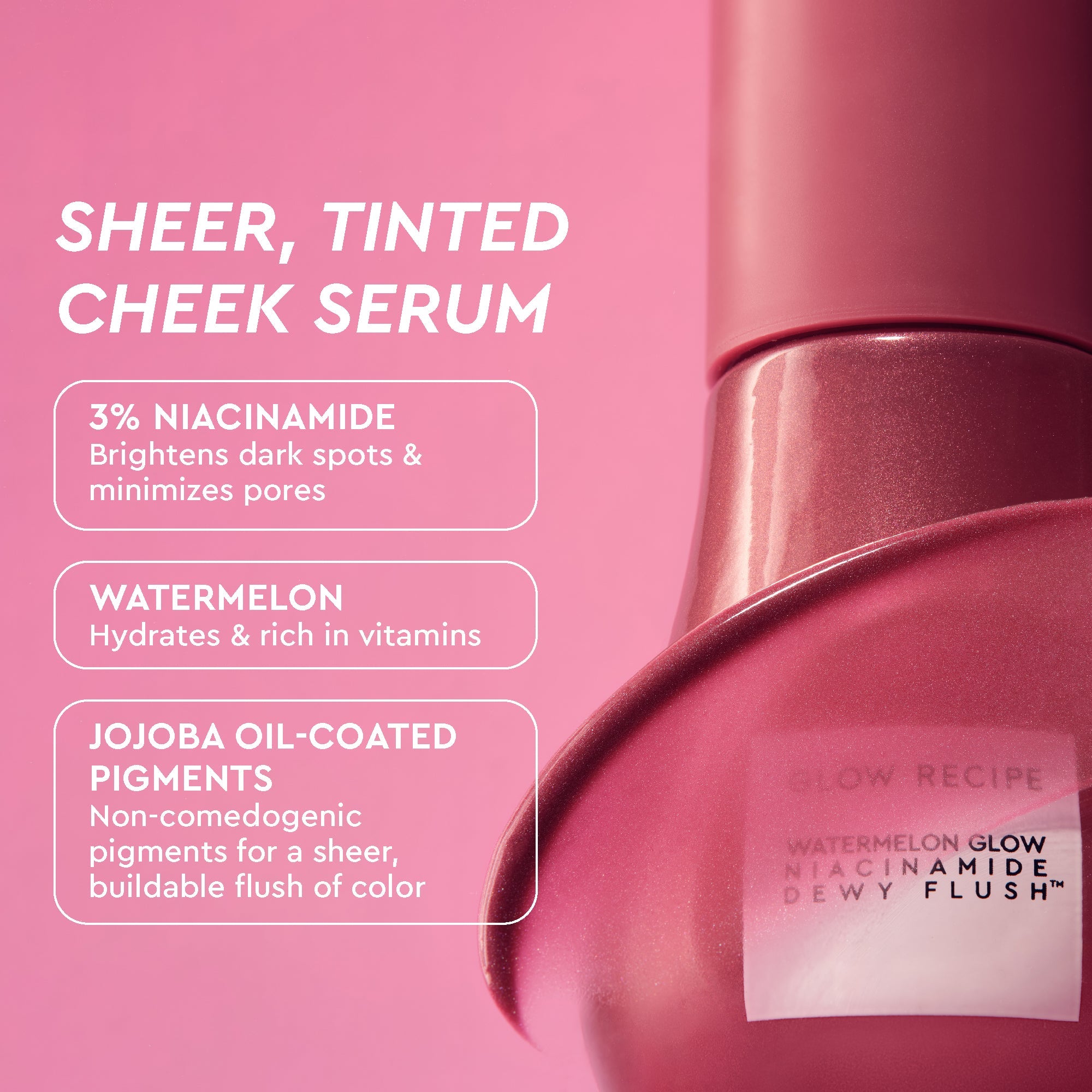 Glow Recipe Best of Glow Hues Kit infographic listing the ingredients behind the Dewy Flush Berry cheek tint.