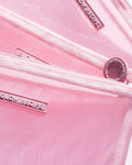 close shot of pink mesh zips