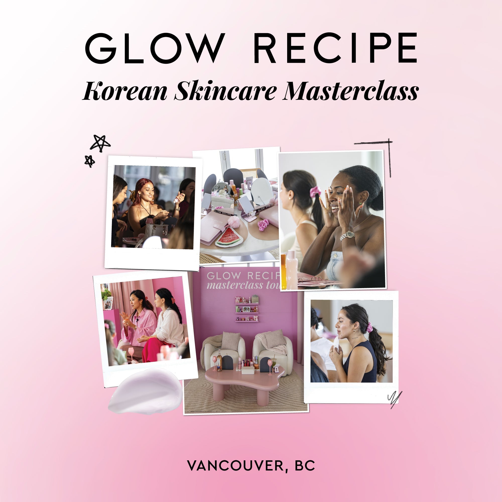 Glow Recipe Vancouver Masterclass event signage for February 26, 2026 skincare class