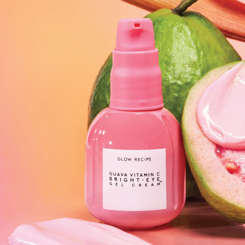 Glow Recipe Guava Vitamin C Bright-Eye Gel Cream jar, brightening eye cream for dark circles