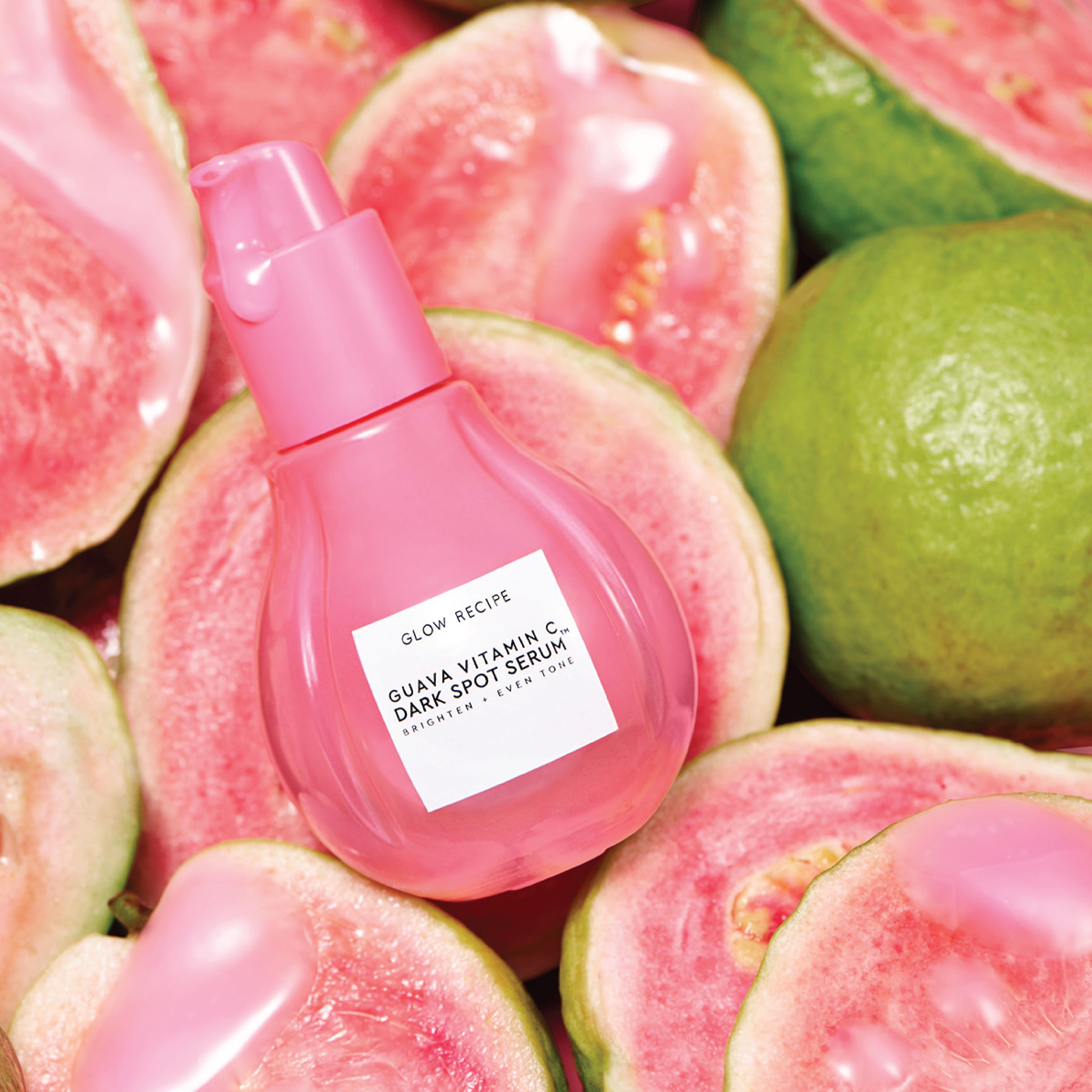 Glow Recipe Guava Vitamin C Dark Spot Serum bottle, five-vitamin-C brightening serum