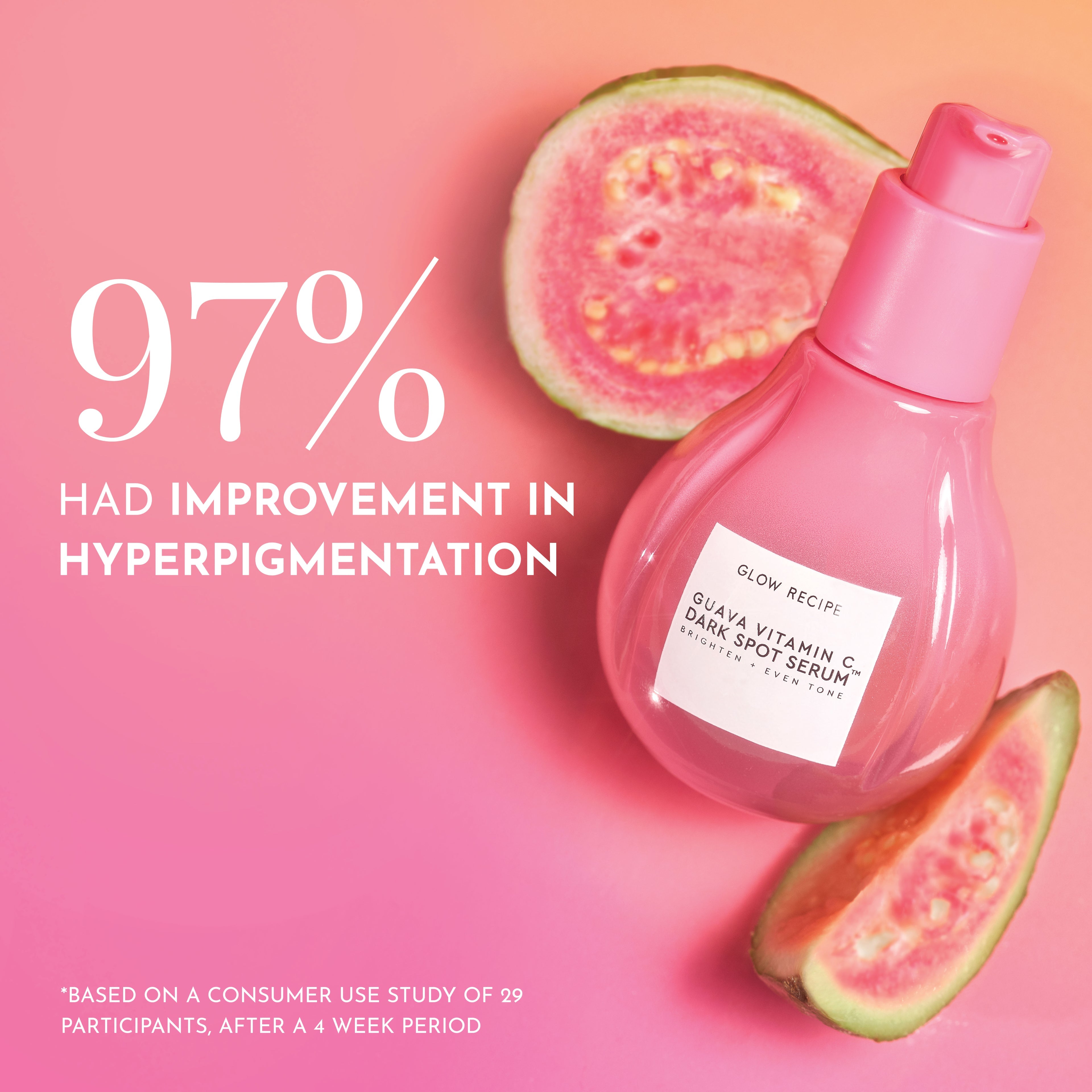 Infographic outlining how Glow Recipe's Guava Vitamin C Dark Spot Serum treats and prevents dark spots with 5 forms of vitamin C.