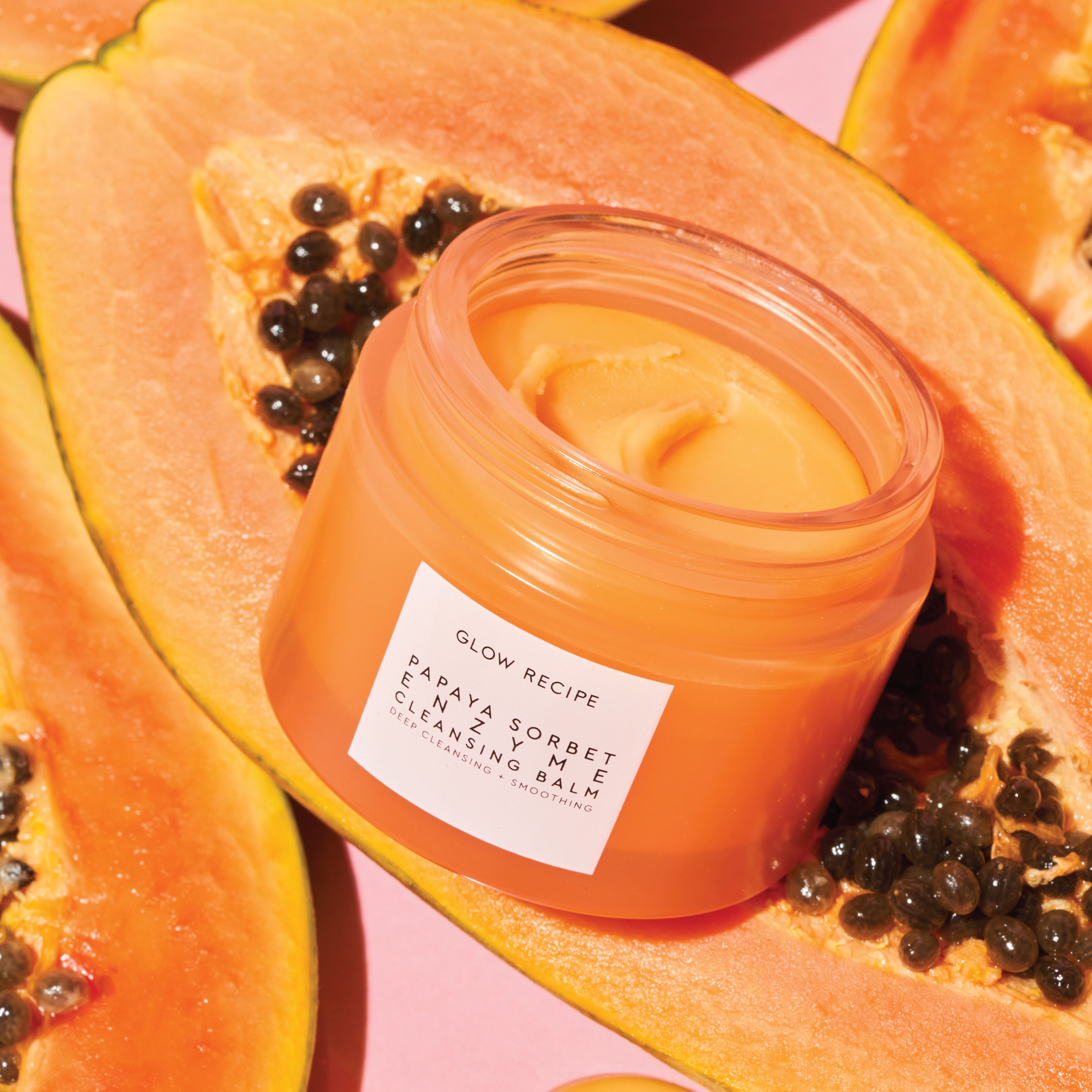 Glow Recipe Papaya Sorbet Enzyme Cleansing Balm jar, balm-to-oil makeup remover