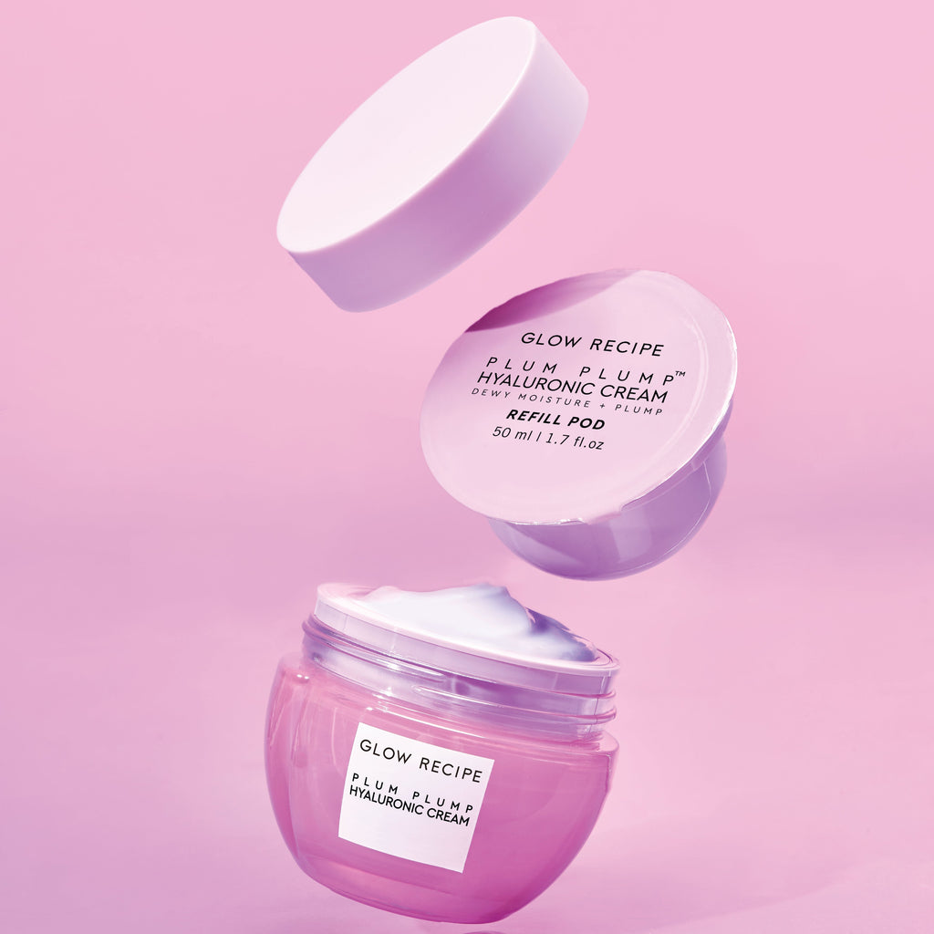 Glow Recipe Plum Plump Hyaluronic Cream Refill Pod designed to restock the brand's refillable jar system.