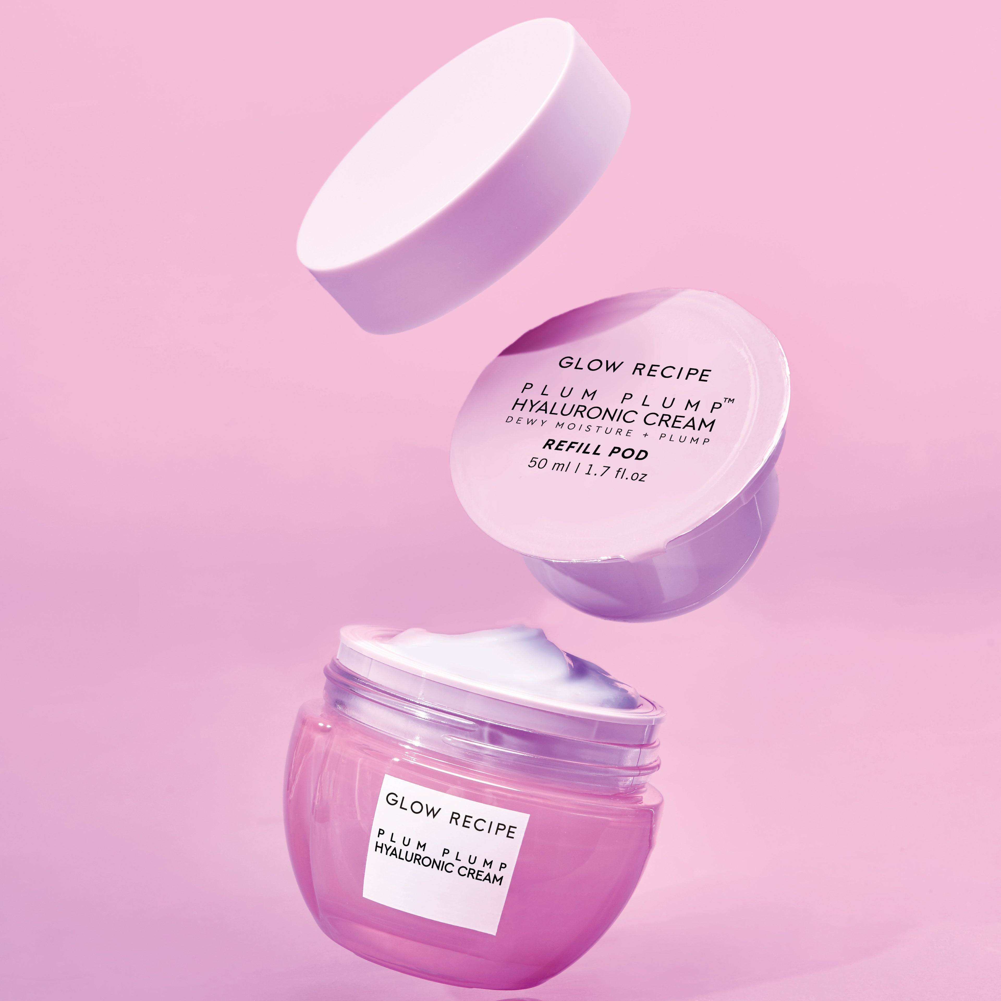 Glow Recipe Plum Plump Hyaluronic Cream Refill Pod designed to restock the brand's refillable jar system.