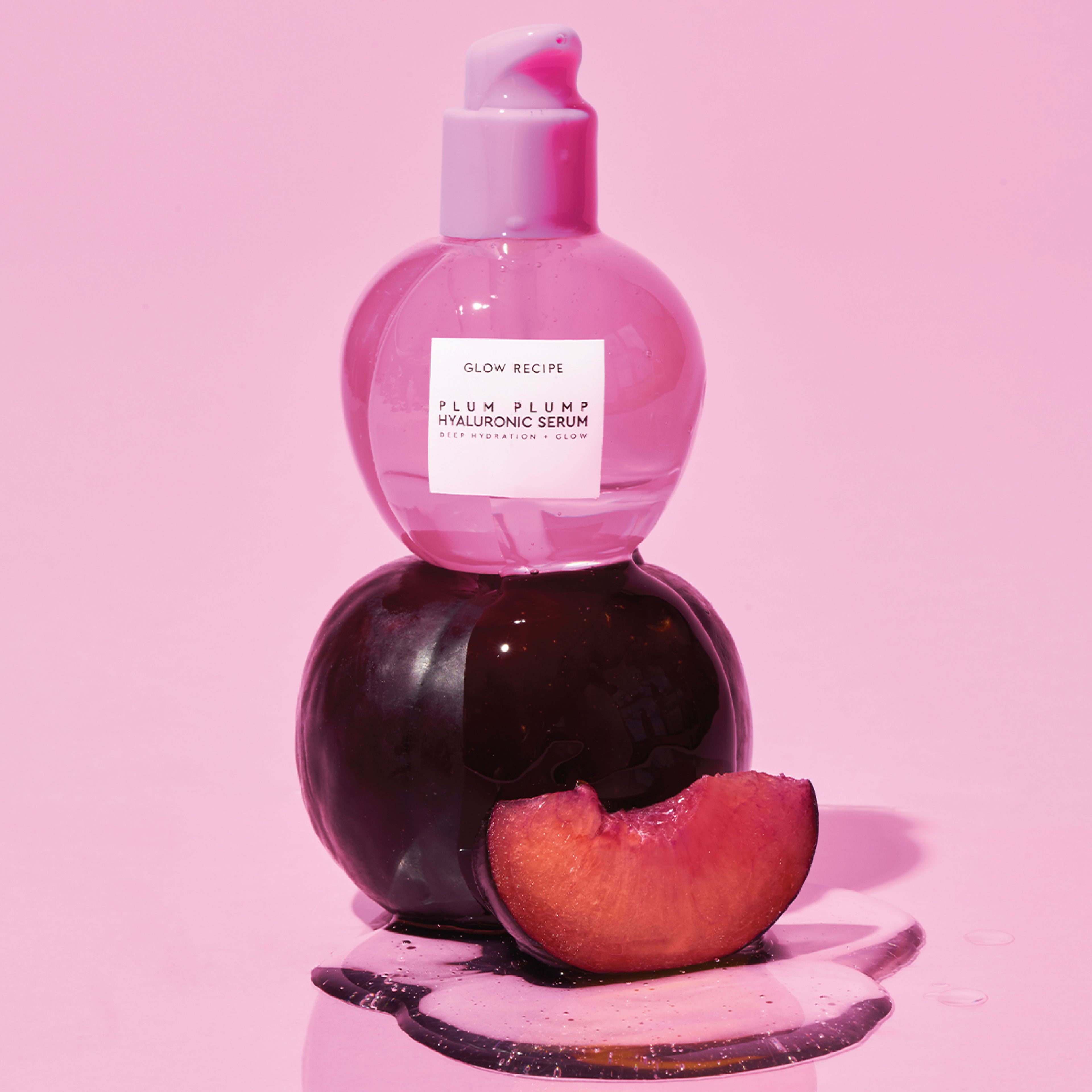 Glow Recipe Plum Plump Hyaluronic Serum bottle, five-weight hyaluronic acid serum