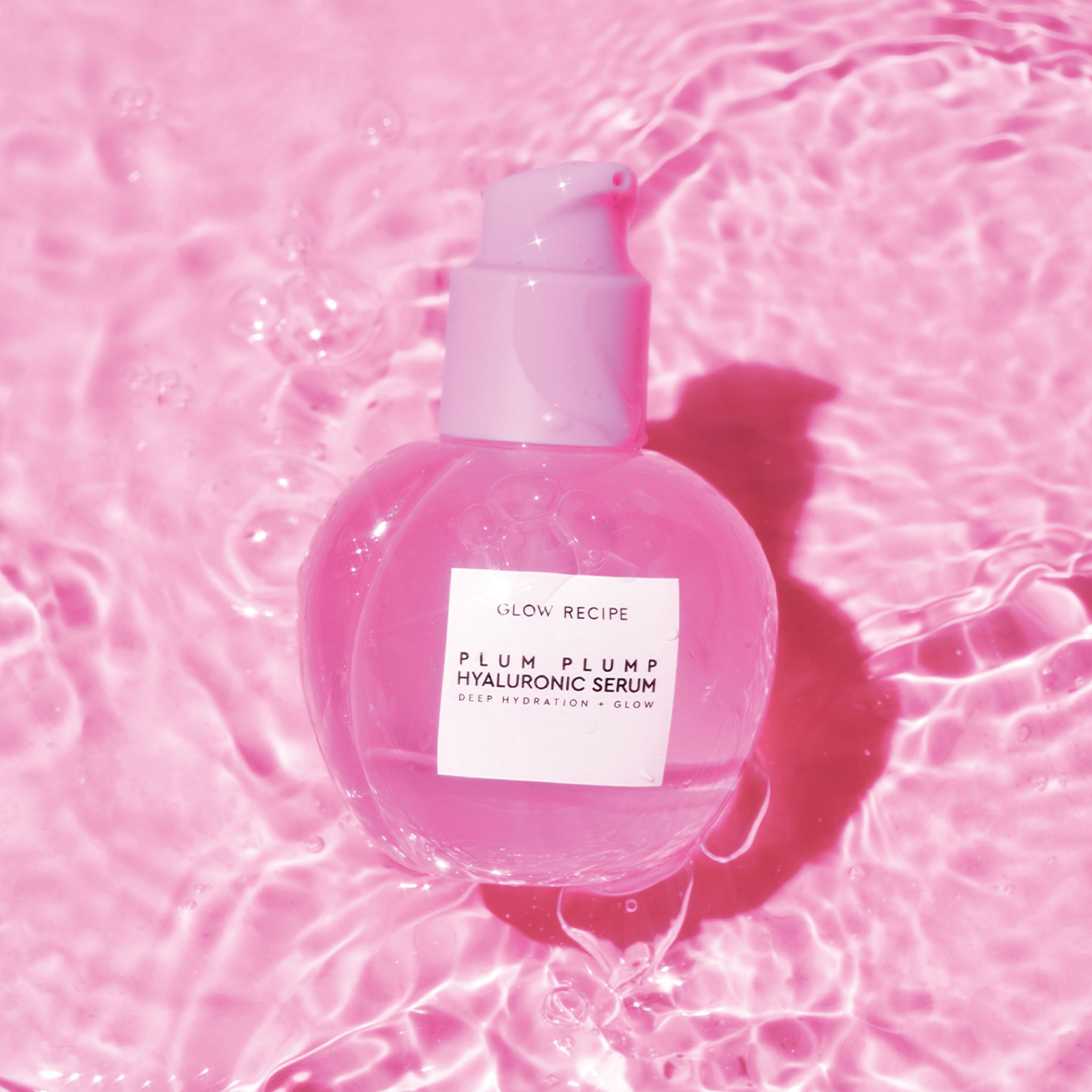 Glow Recipe Plum Plump Hyaluronic Serum claim graphic featuring its juicy plum and vegan silk protein complex.