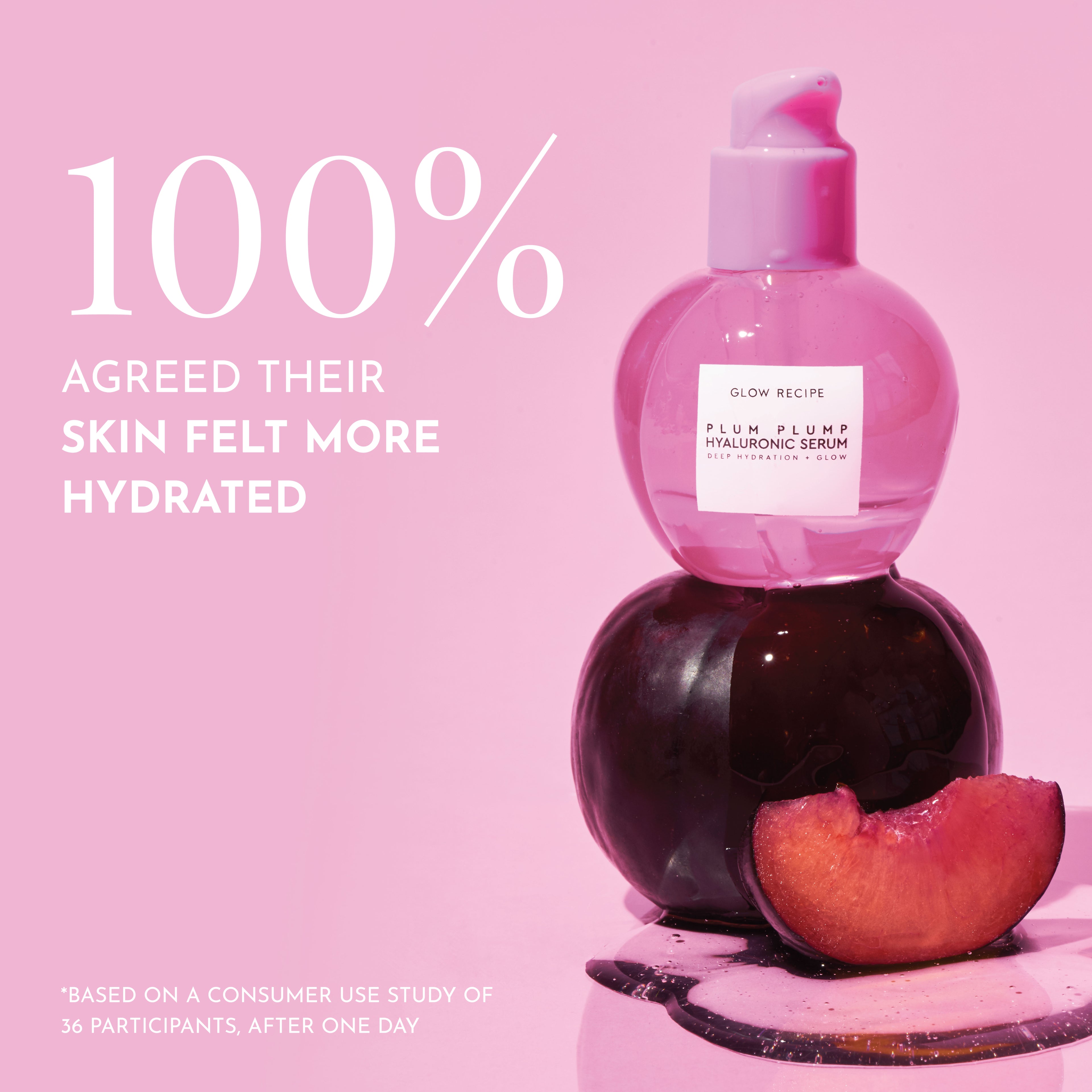 Glow Recipe Plum Plump Hyaluronic Serum claim graphic highlighting its 5 molecular weights of hyaluronic acid.