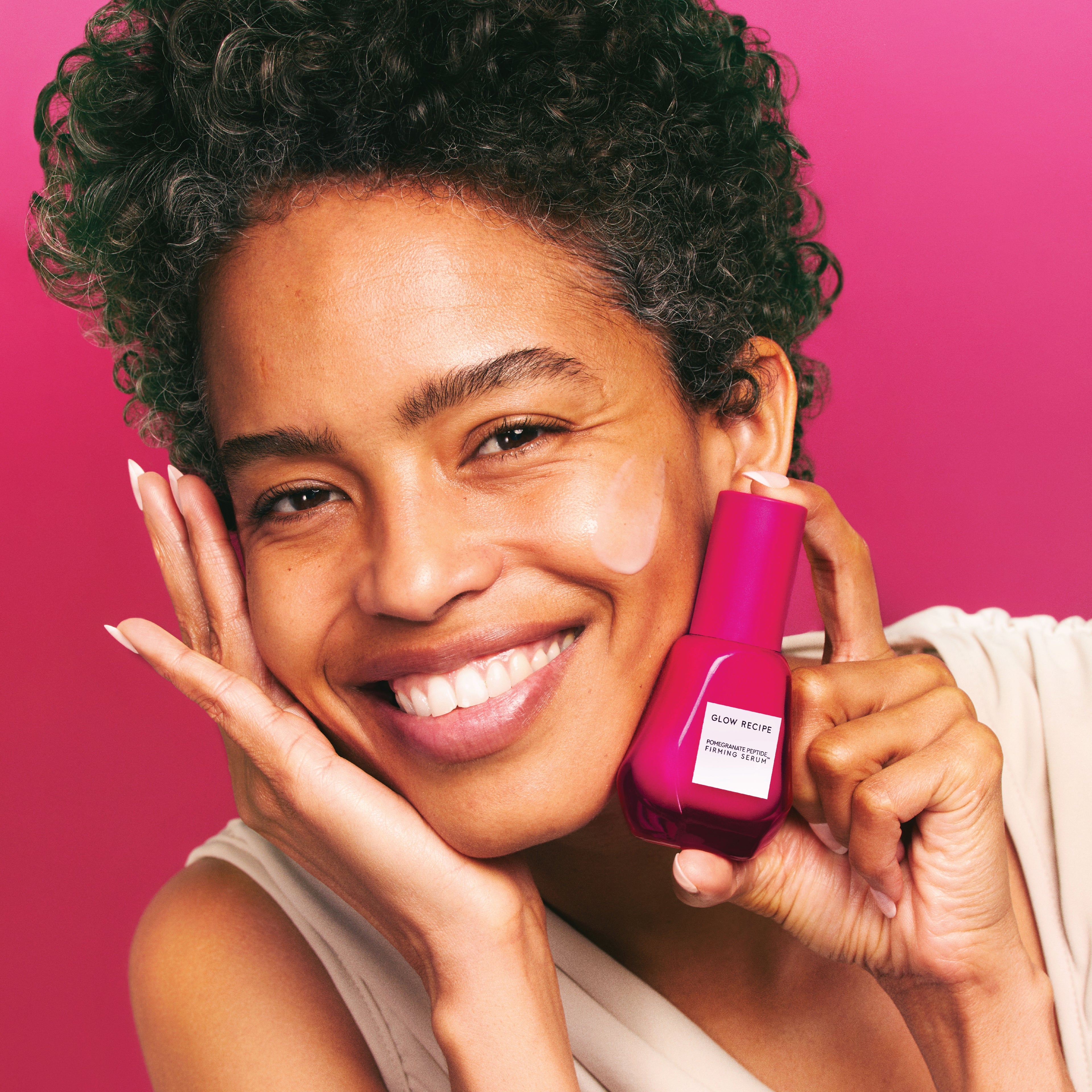 Glow Recipe Pomegranate Peptide Firming Serum texture swatch showing its silky, nourishing serum consistency.