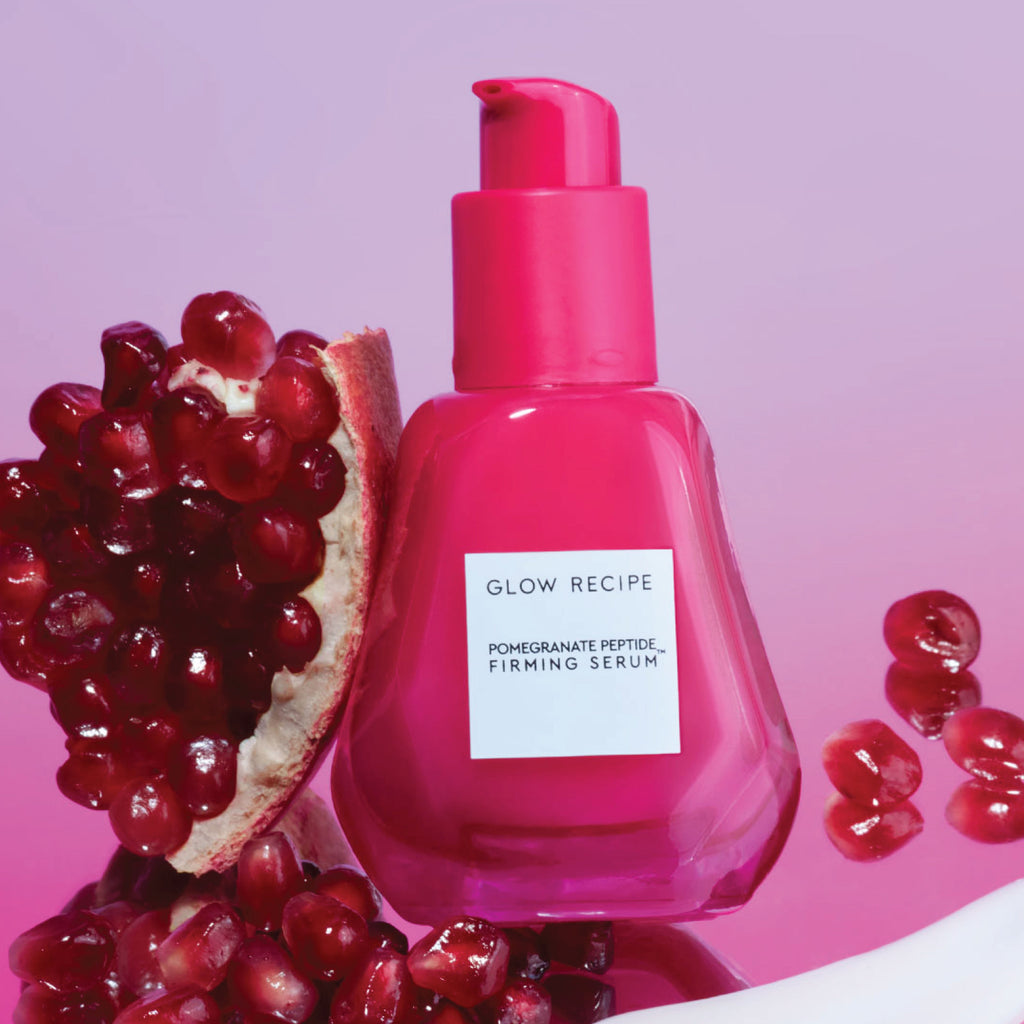 Glow Recipe Pomegranate Peptide Firming Serum highlighted for keeping skin firm and bouncy with continued daily use.