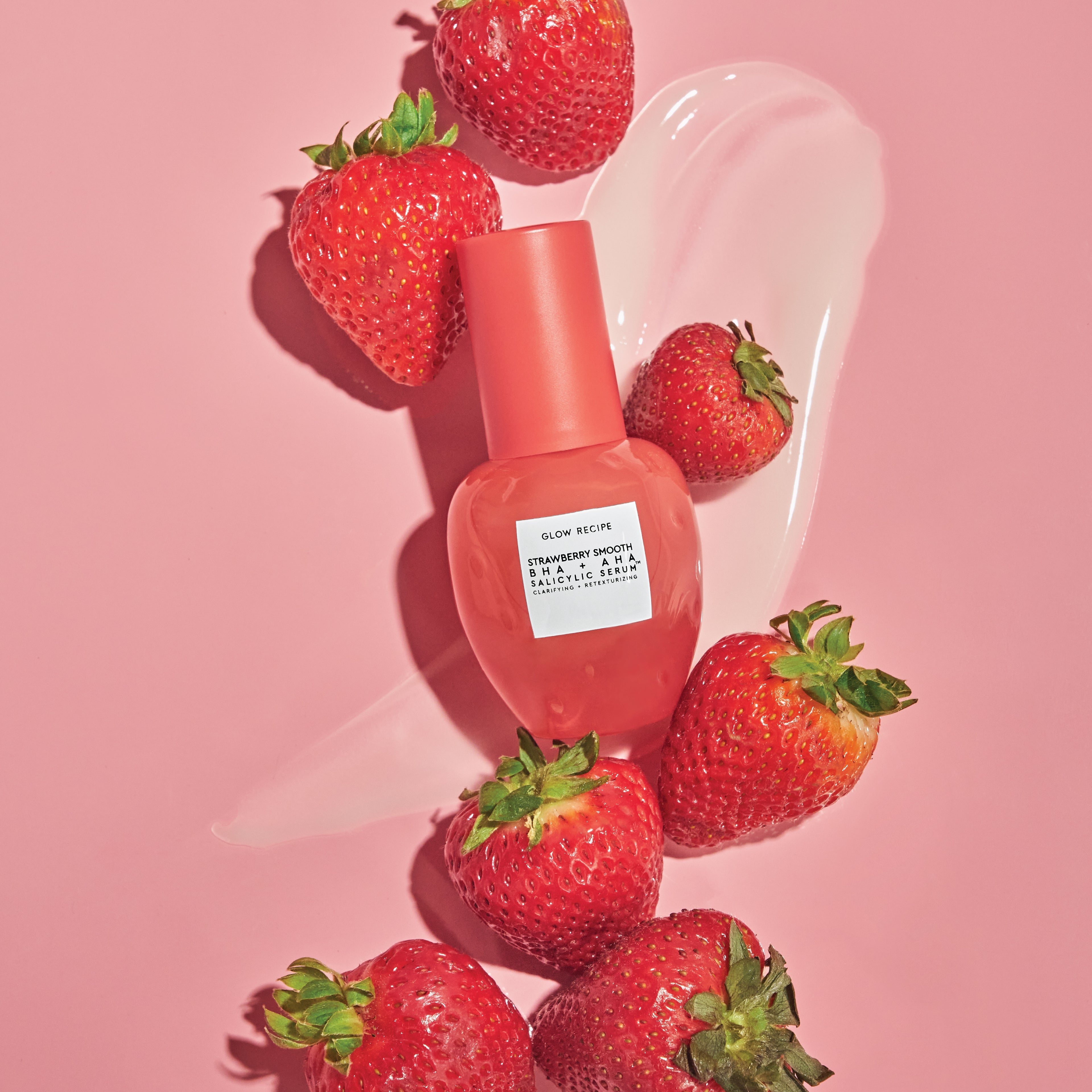 Glow Recipe Strawberry Smooth BHA+AHA Salicylic Serum bottle, clarifying acid treatment