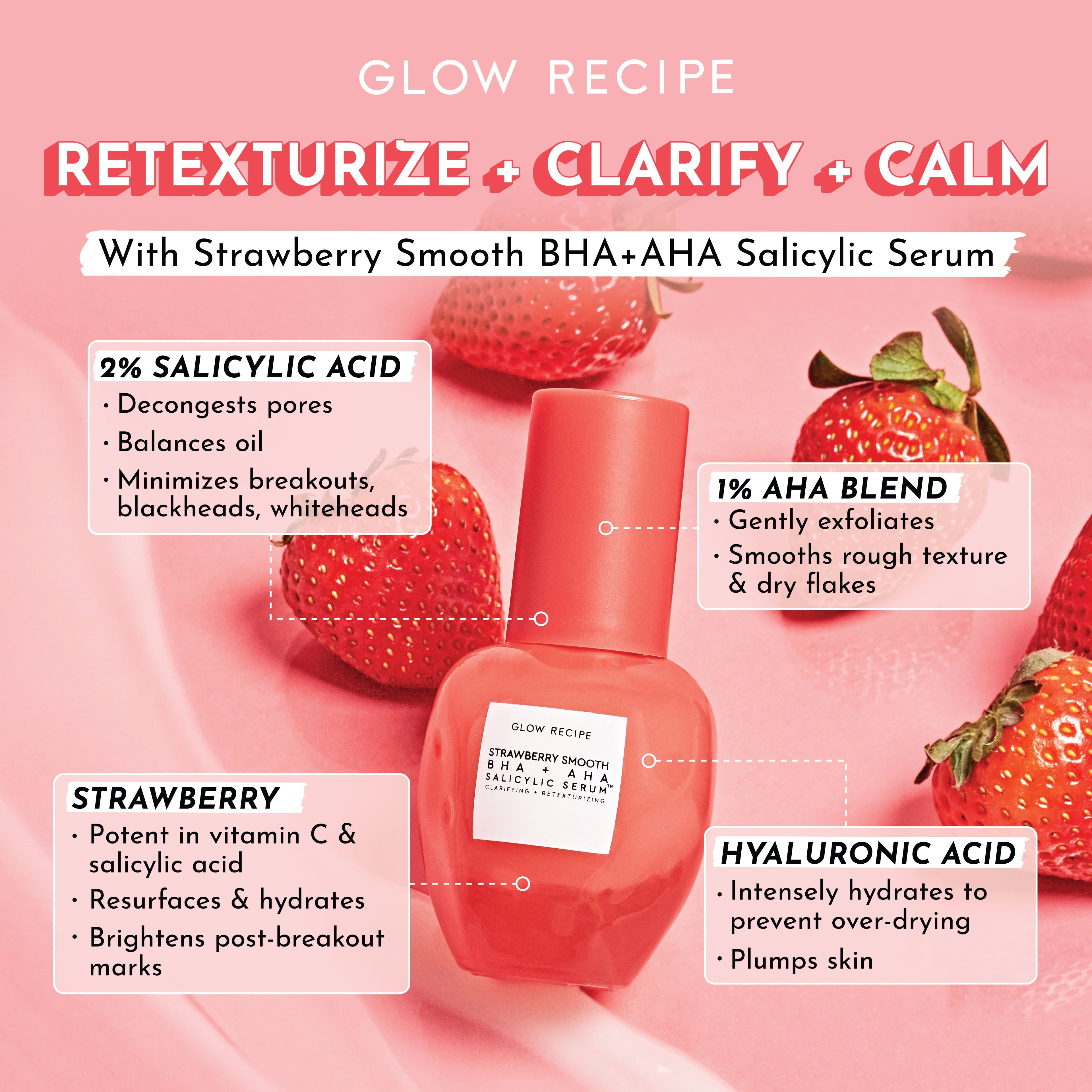 Glow Recipe Strawberry Smooth Serum being applied to skin, demonstrating its lightweight, non-drying gel formula.