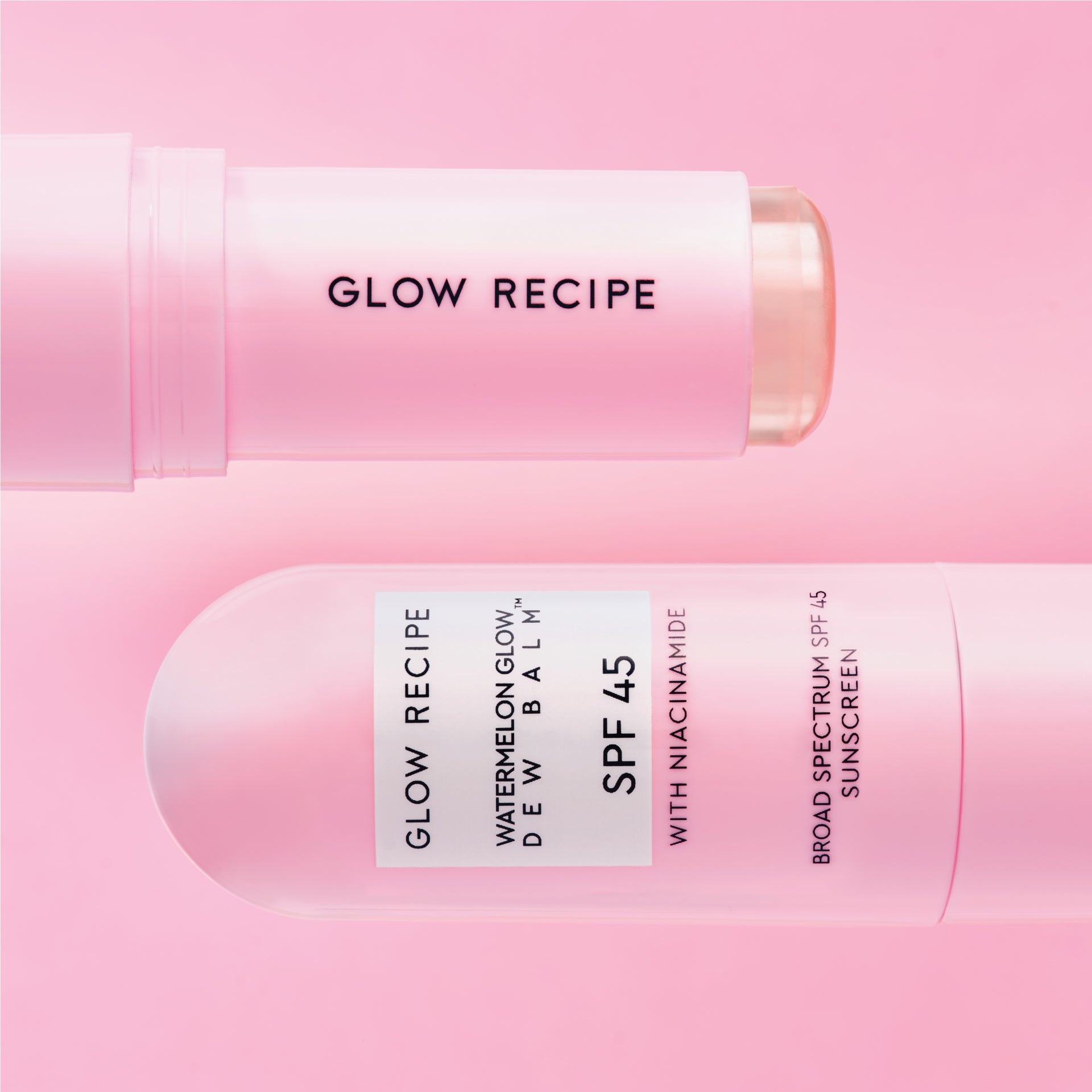 Glow Recipe Watermelon Glow Niacinamide Dew Balm SPF 45 shown with niacinamide called out for evening tone and hyperpigmentation.