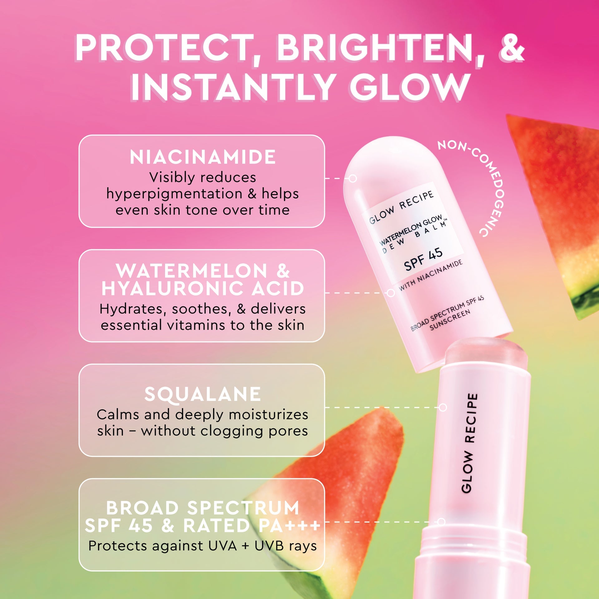 Glow Recipe Watermelon Glow Niacinamide Dew Balm SPF 45 compact shown to demonstrate its easy application and reapplication.