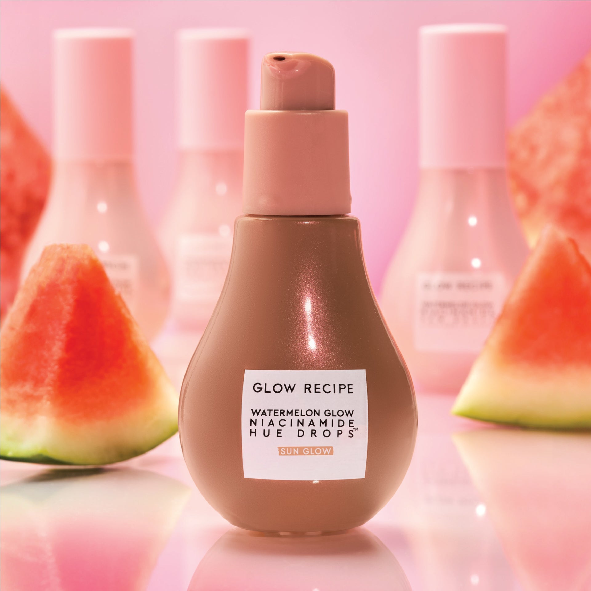 Glow Recipe Watermelon Glow Niacinamide Hue Drops bottle in Sun Glow tinted serum shade