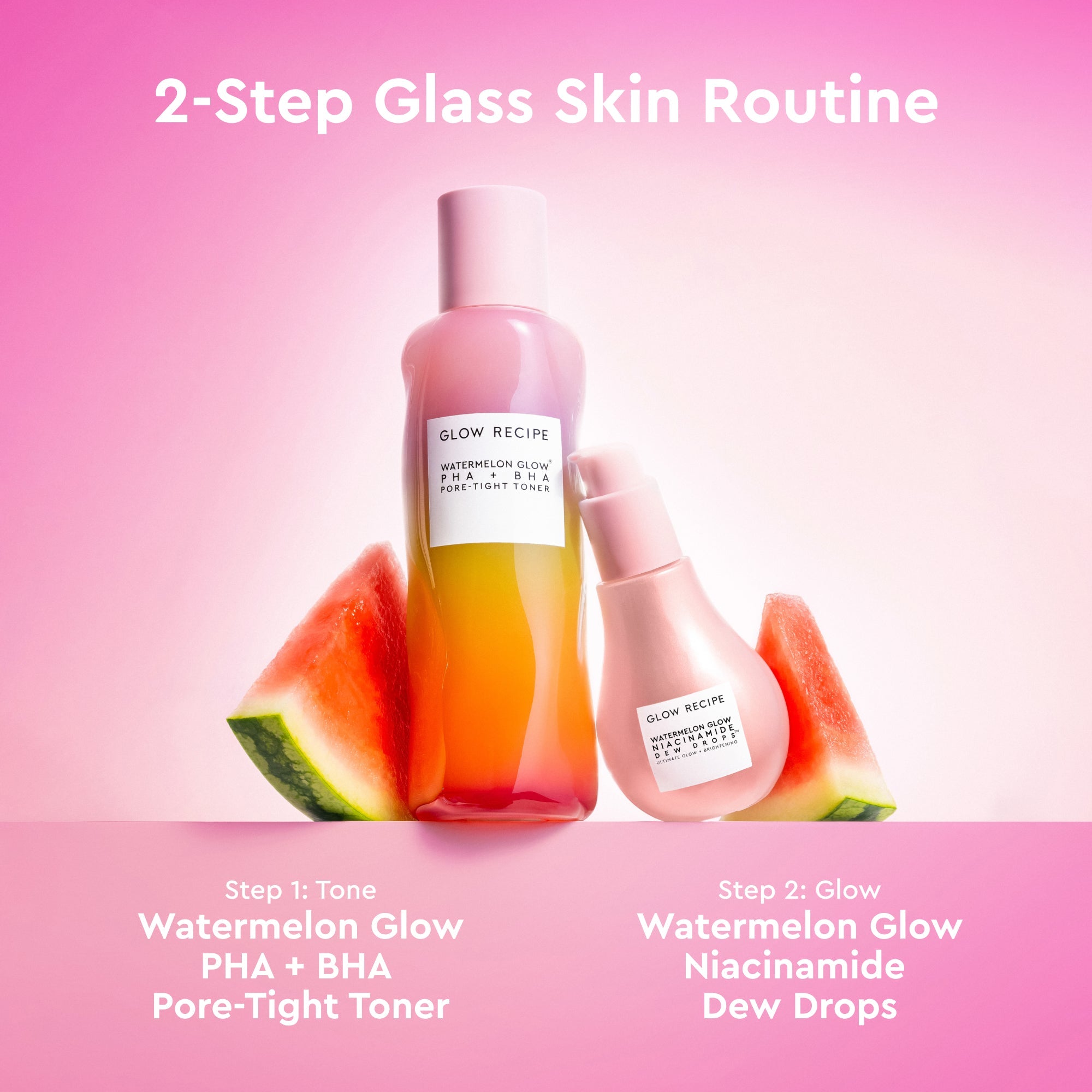 Step-by-step routine graphic showing where the Pride Full-Size (150ml) Watermelon Glow Toner fits after cleansing.