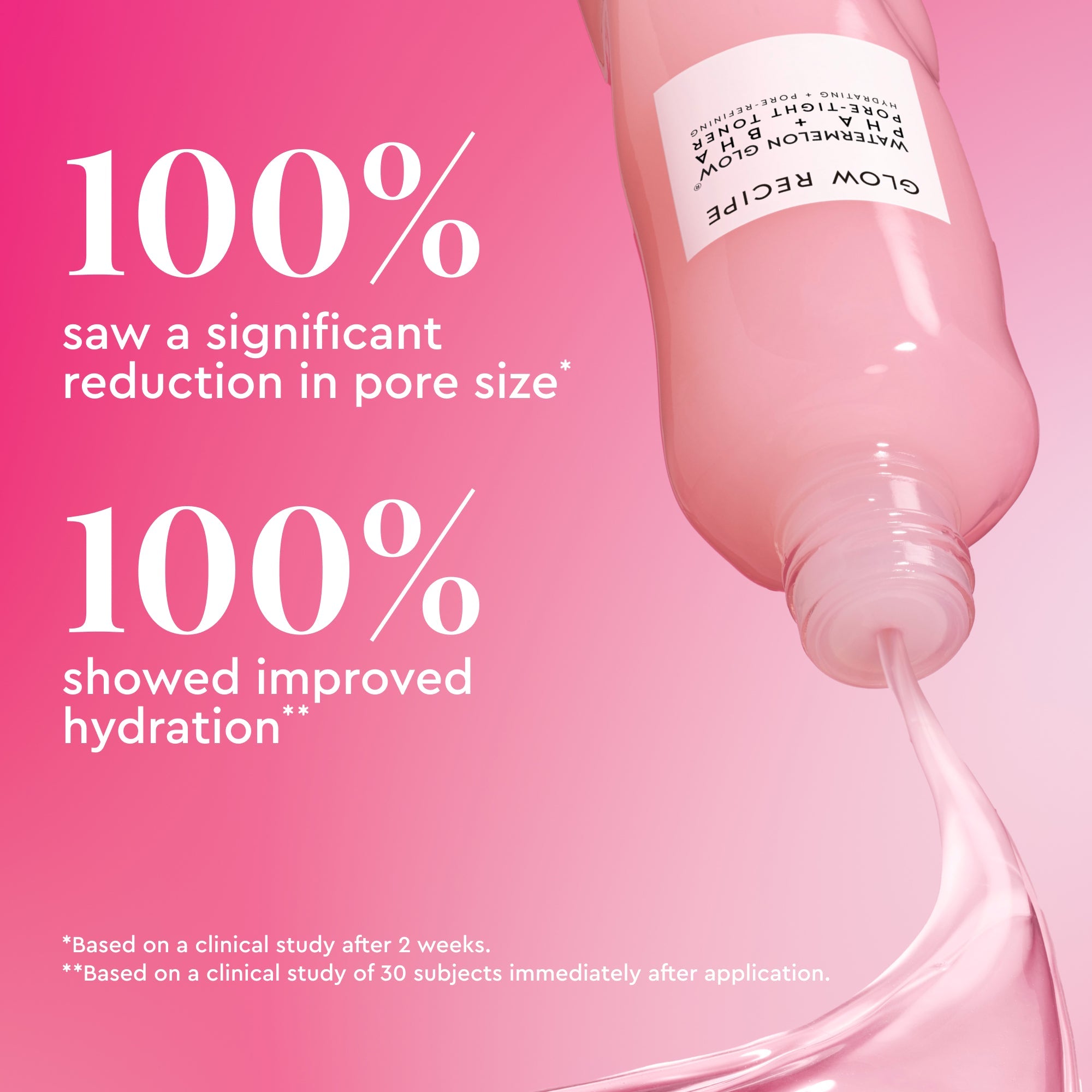 Pink skincare product with text on a pink background