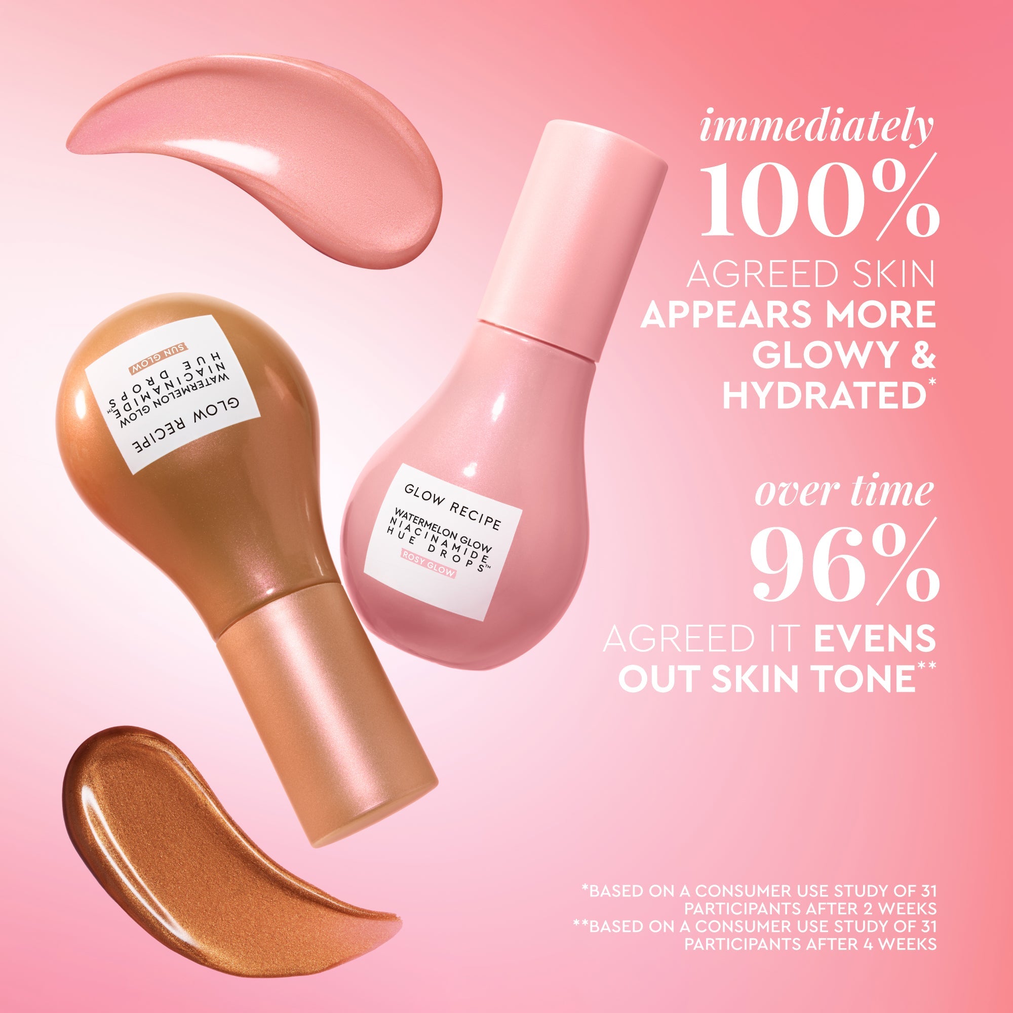 Infographic highlighting the brightening and hydrating benefits of Watermelon Glow Niacinamide Hue Drops.