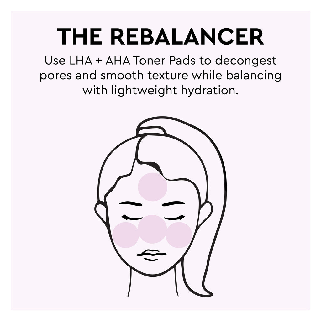 Face-mapping diagram marking the oil-prone rebalancing zones where the Watermelon Toner Pad targets texture.
