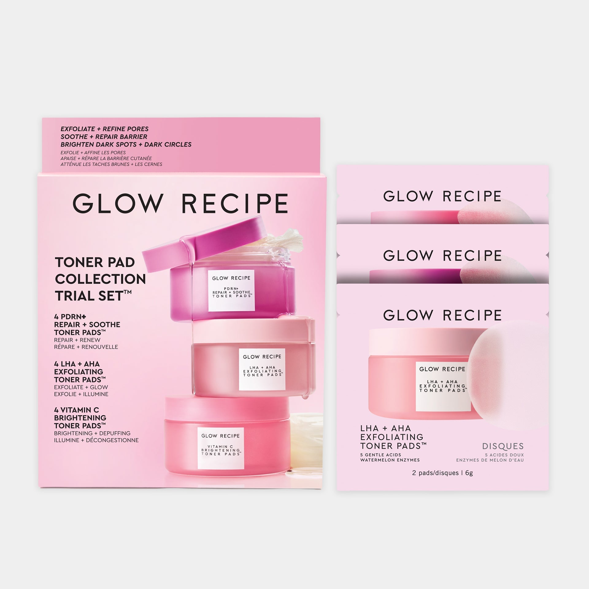 Glow Recipe Korean Toner Pad Collection Trial Set with 12 sachets of three toner pad variants