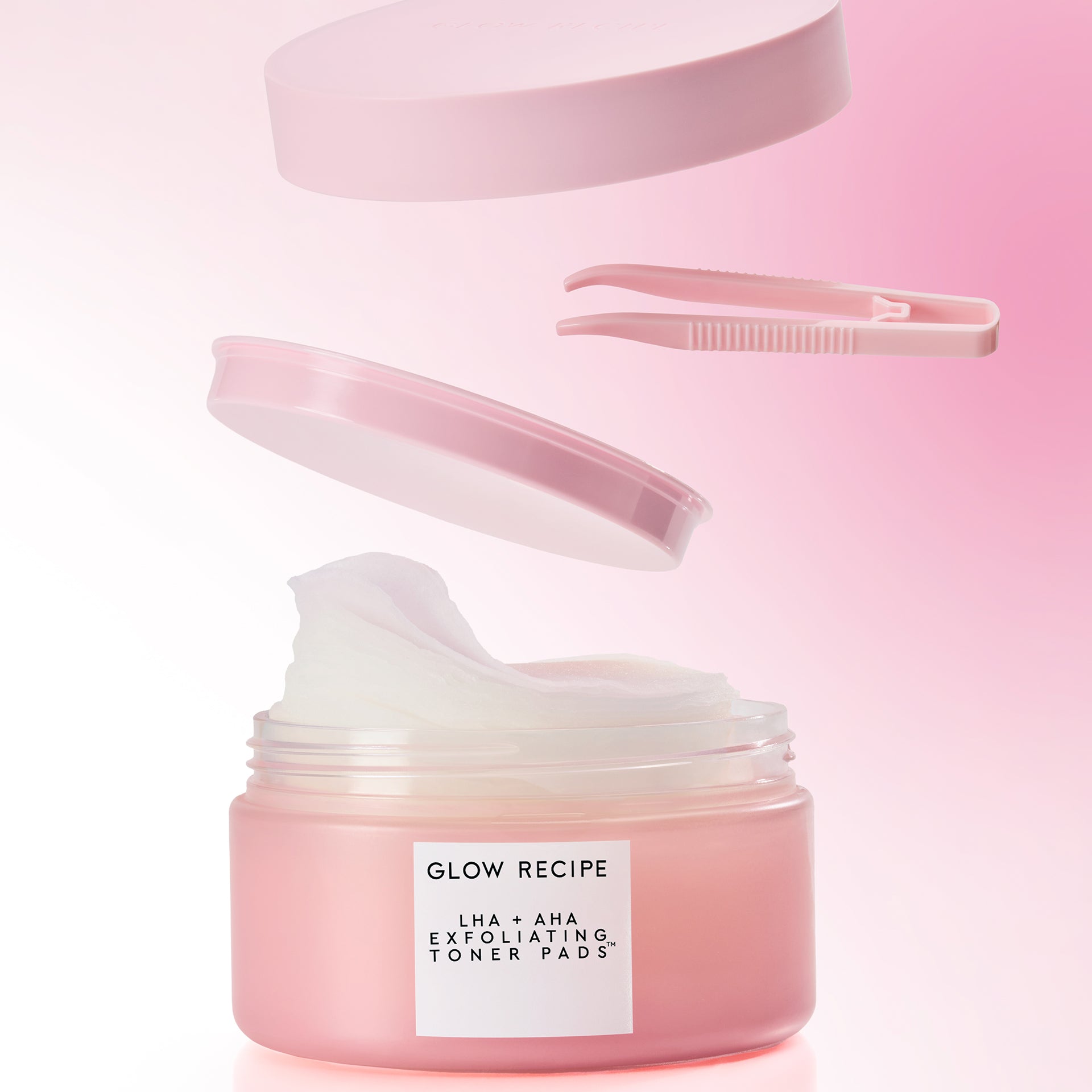 Glow Recipe LHA + AHA Korean Watermelon Toner Pads jar shown beside the 60-count pack for an at-home 5-minute facial.