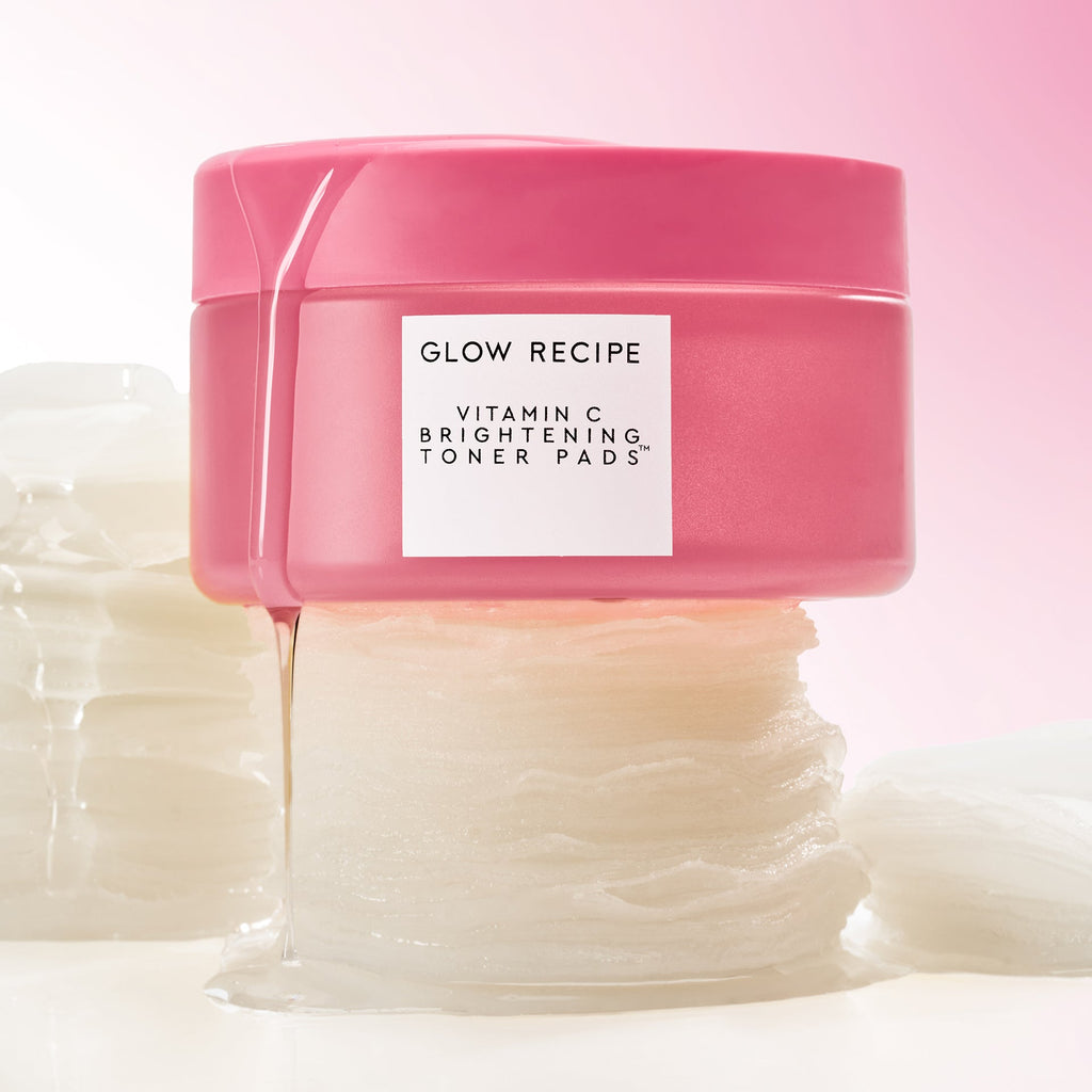 Glow Recipe Vitamin C Brightening Korean Toner Pads packaging shot with the 60-count jar of pre-soaked pads.
