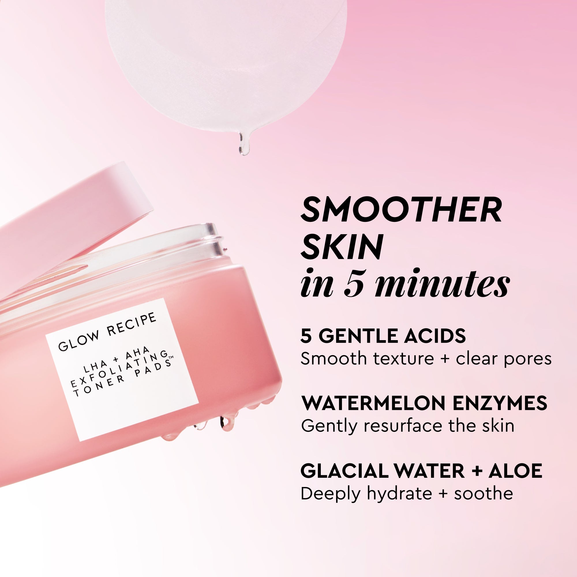Infographic slide highlighting Glacial Water and Aloe, the hydrating duo that calms skin during exfoliation.