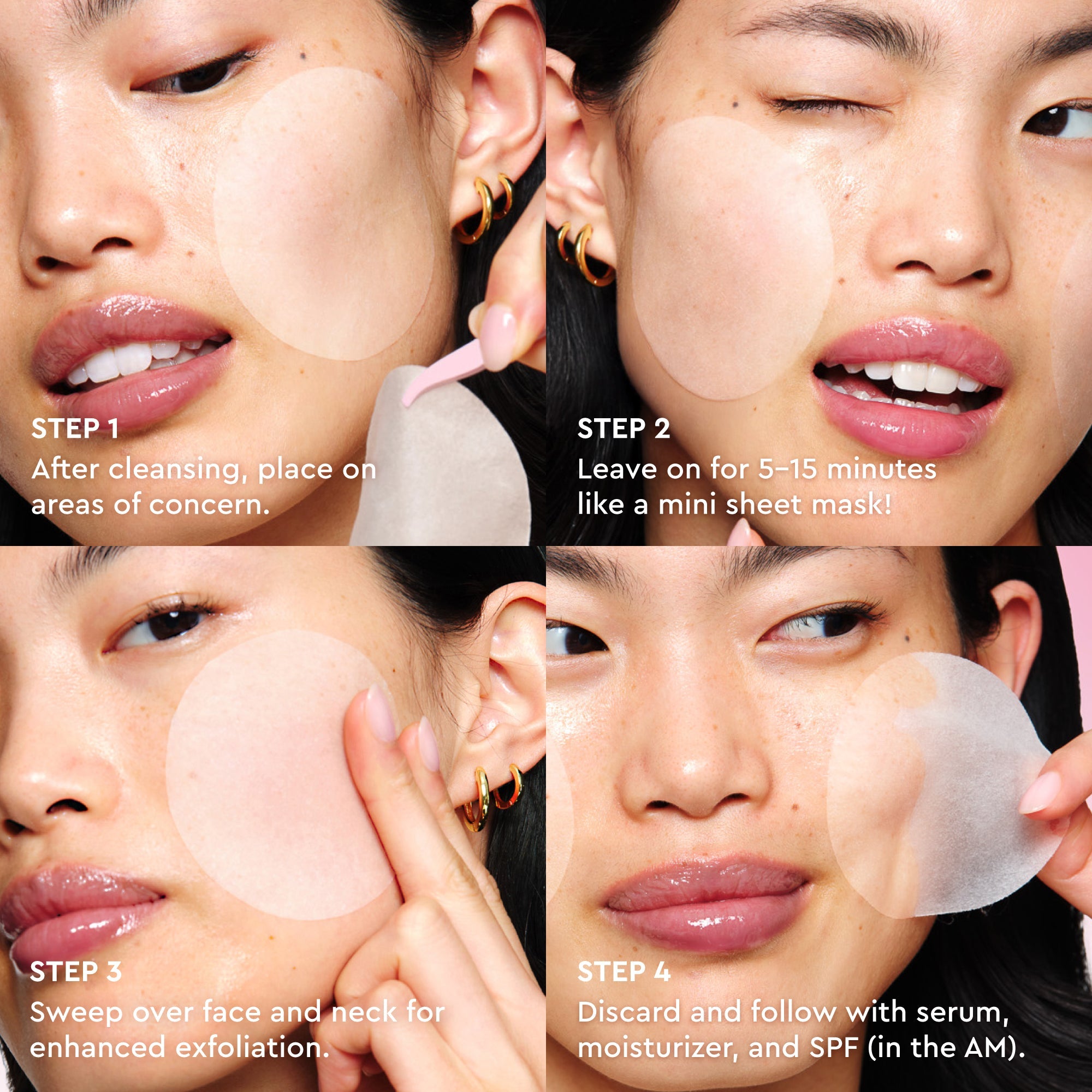 Infographic slide explaining how the two-sided Watermelon Toner Pads deliver a 5-minute Korean facial at home.